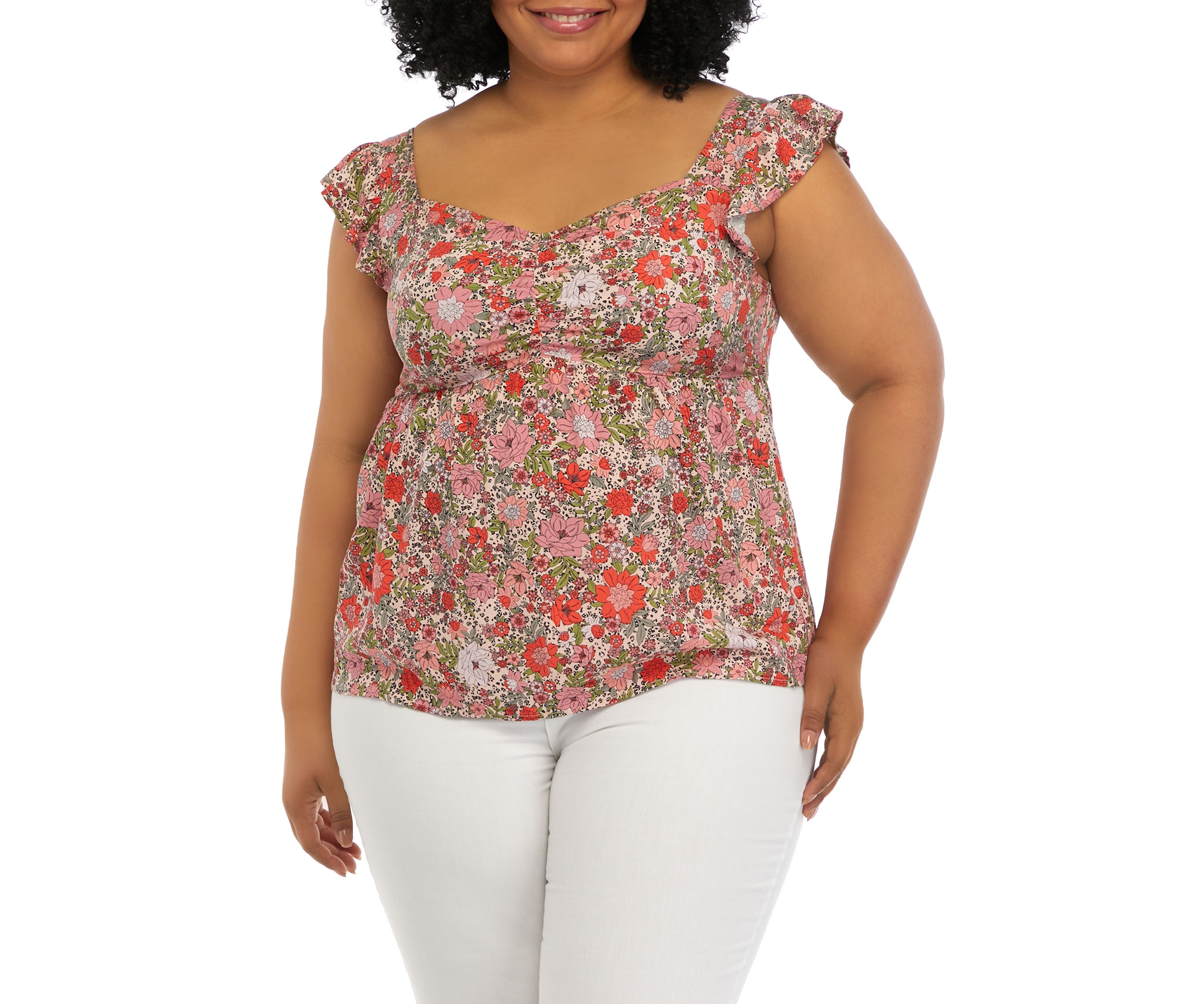 Plus Size Short Flutter Sleeve Cinched Bust Peplum Top