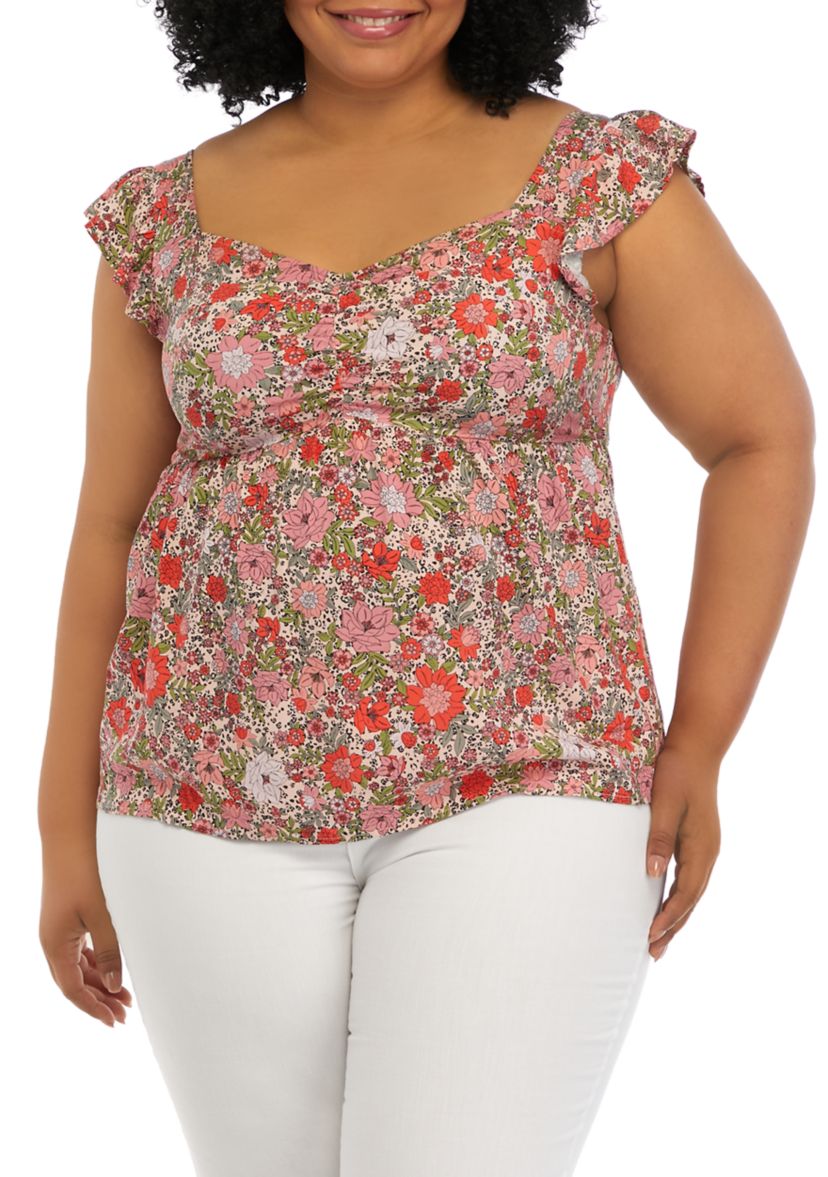 Plus Size Short Flutter Sleeve Cinched Bust Peplum Top