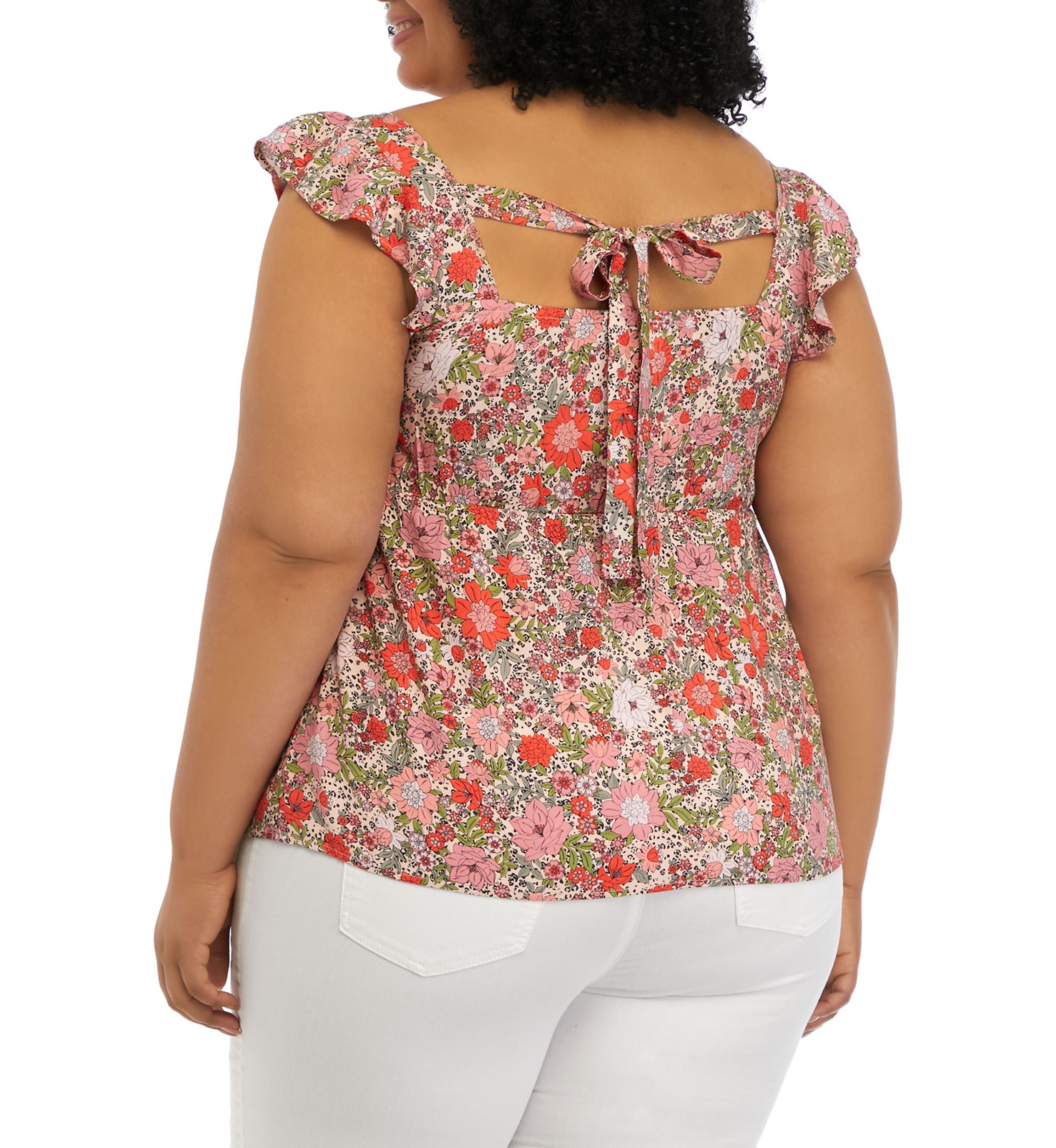 Plus Size Short Flutter Sleeve Cinched Bust Peplum Top