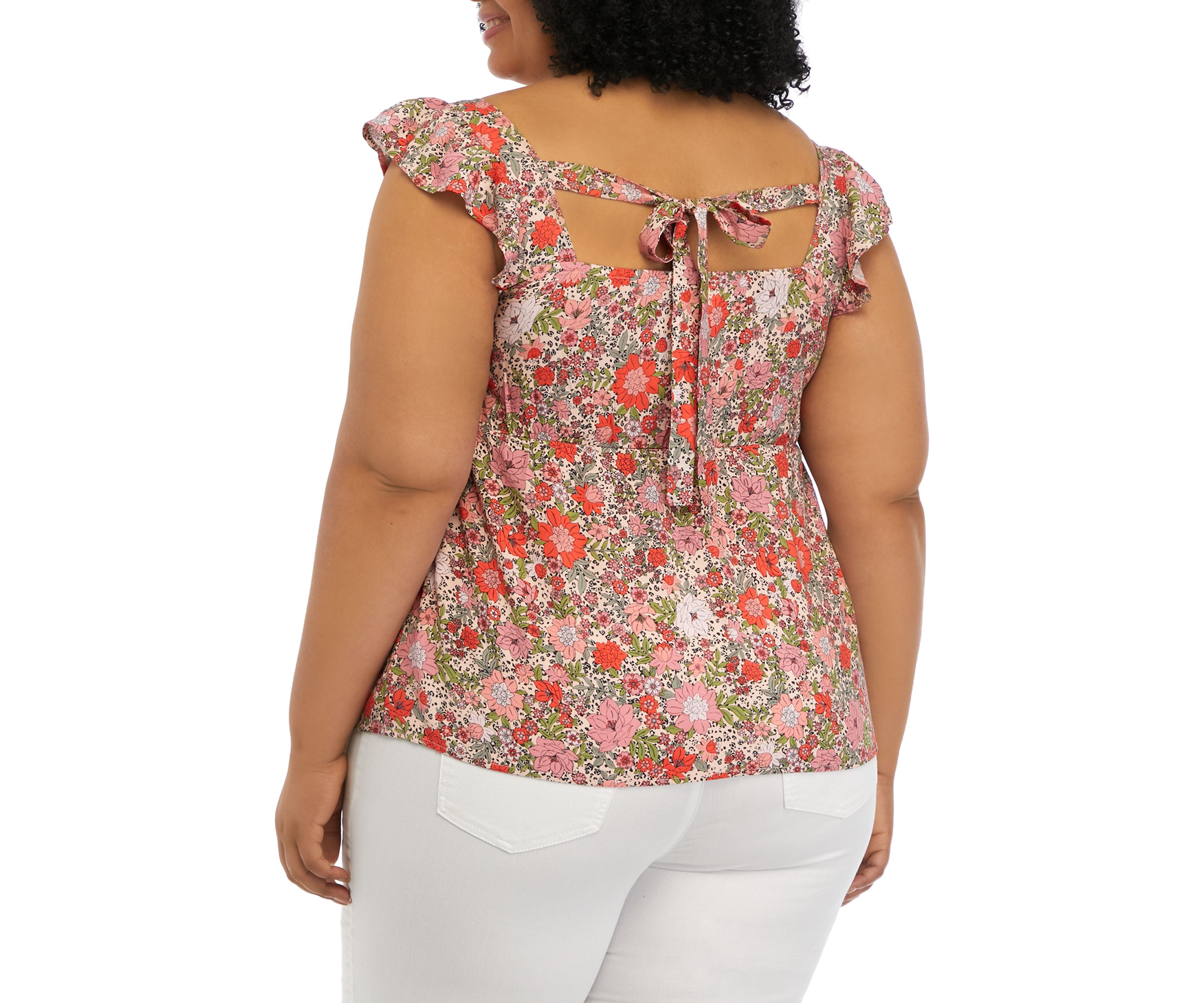 Plus Size Short Flutter Sleeve Cinched Bust Peplum Top