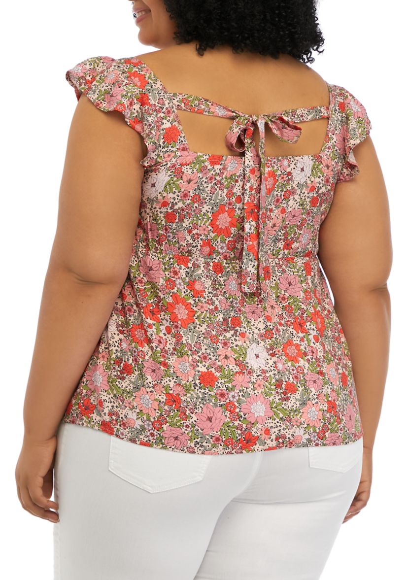 Plus Size Short Flutter Sleeve Cinched Bust Peplum Top