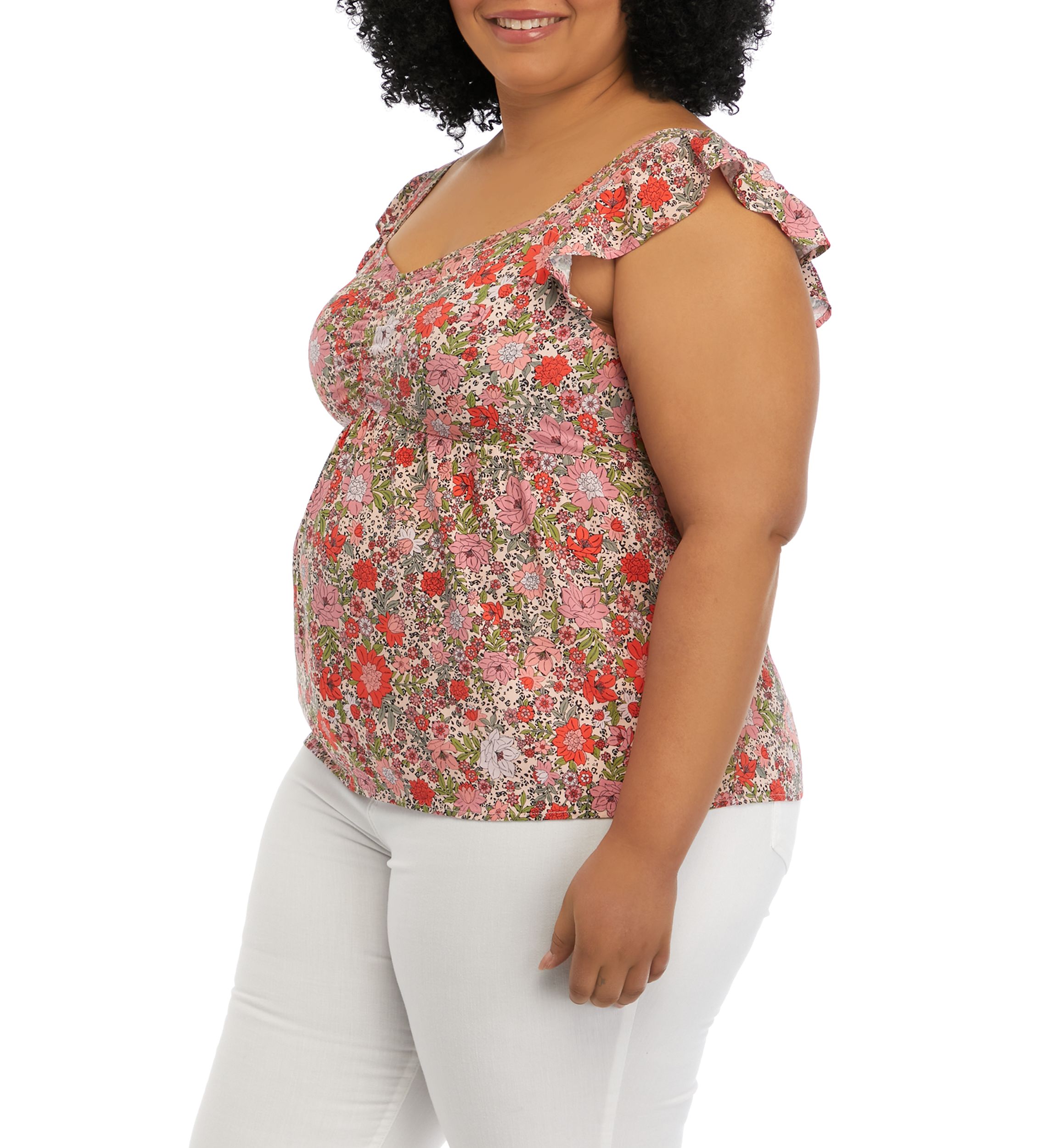 Plus Size Short Flutter Sleeve Cinched Bust Peplum Top