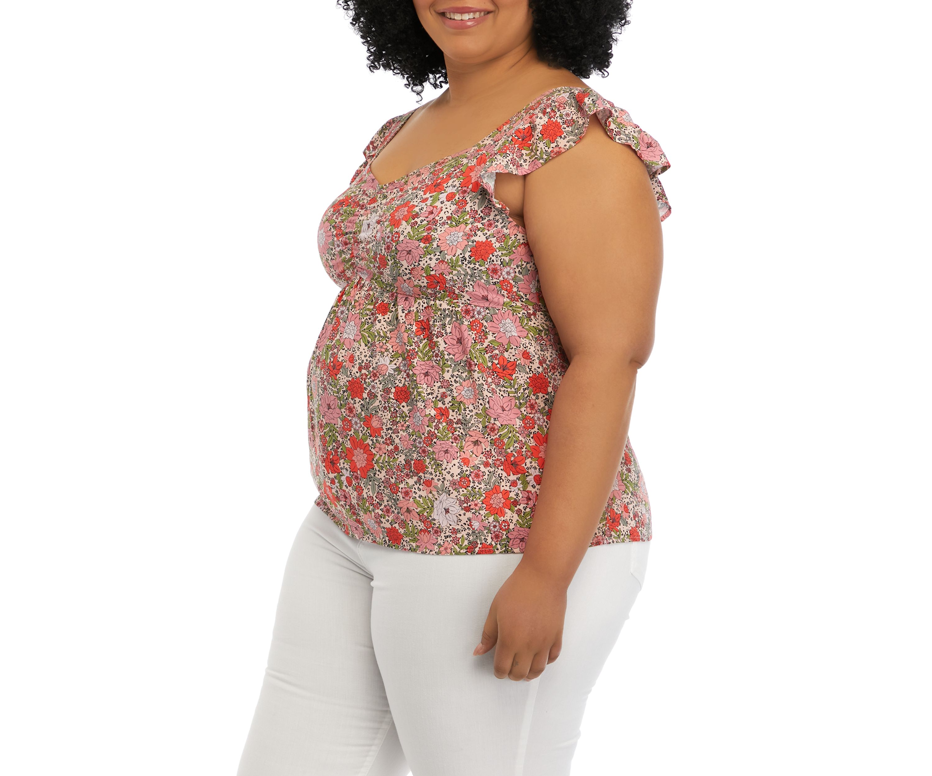 Plus Size Short Flutter Sleeve Cinched Bust Peplum Top