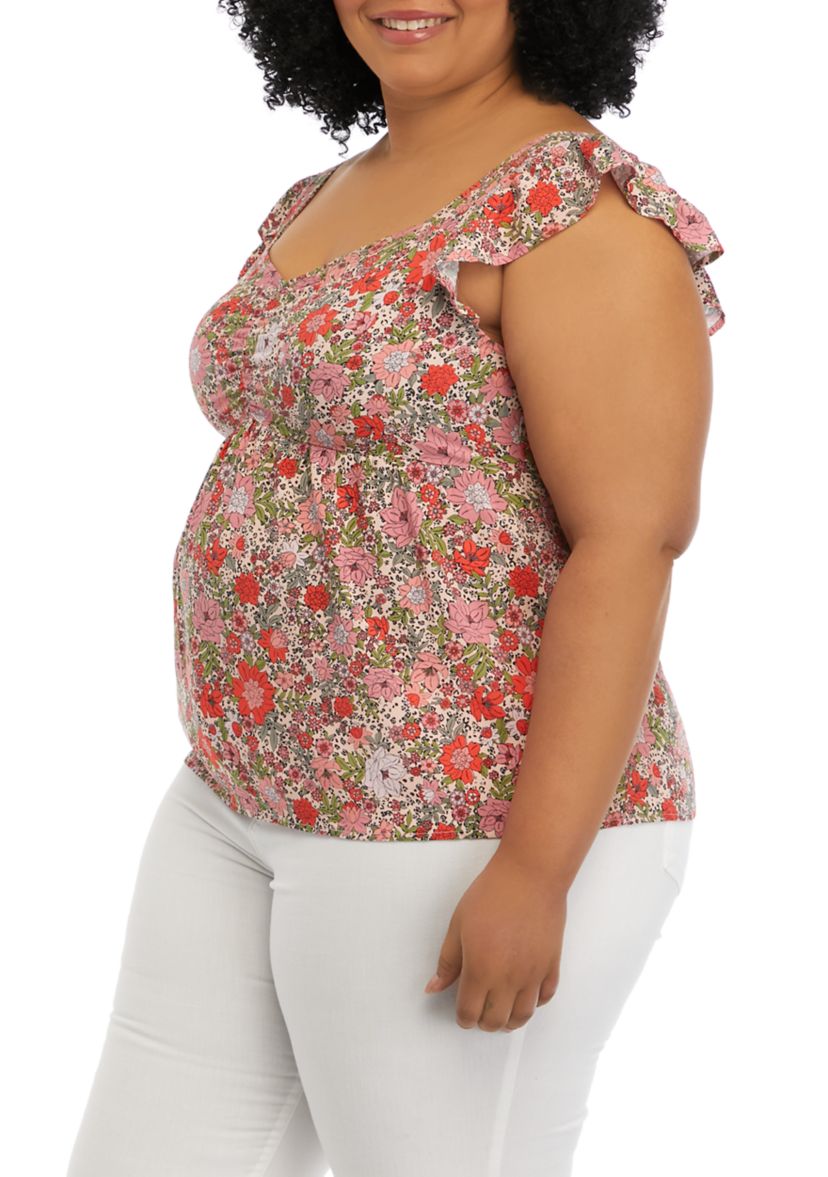Plus Size Short Flutter Sleeve Cinched Bust Peplum Top