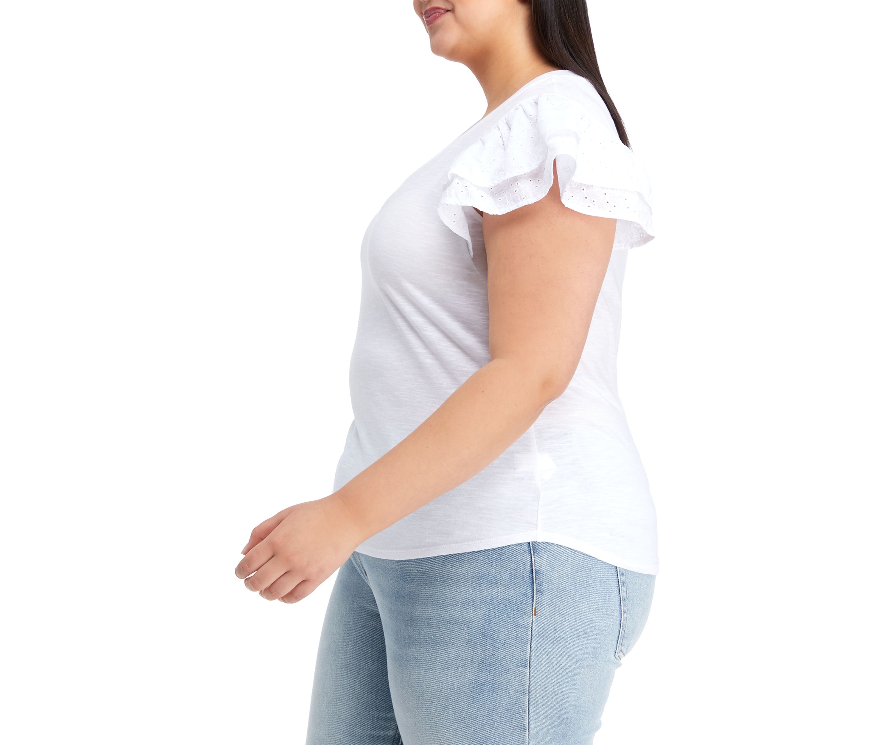 Plus Size Eyelet Flutter Sleeve V-Neck T-Shirt 