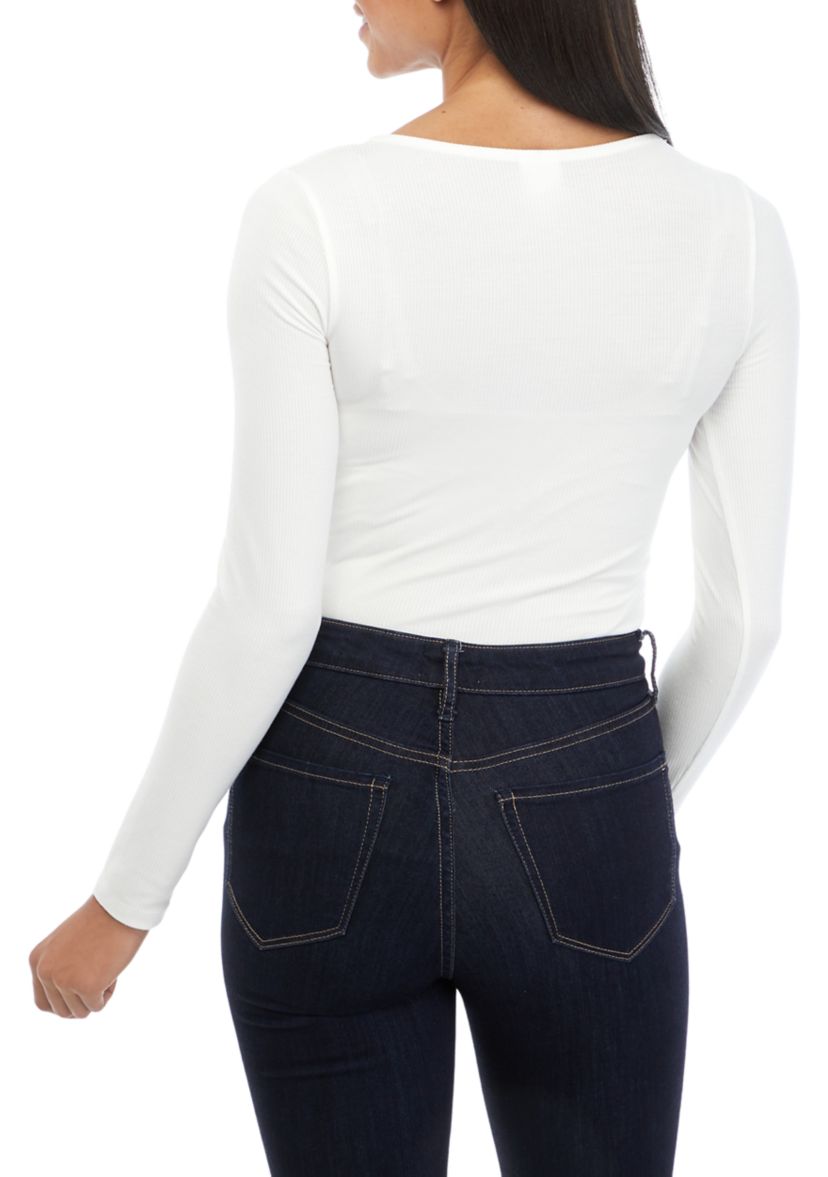 Juniors Long Sleeve Square Neck Bodysuit