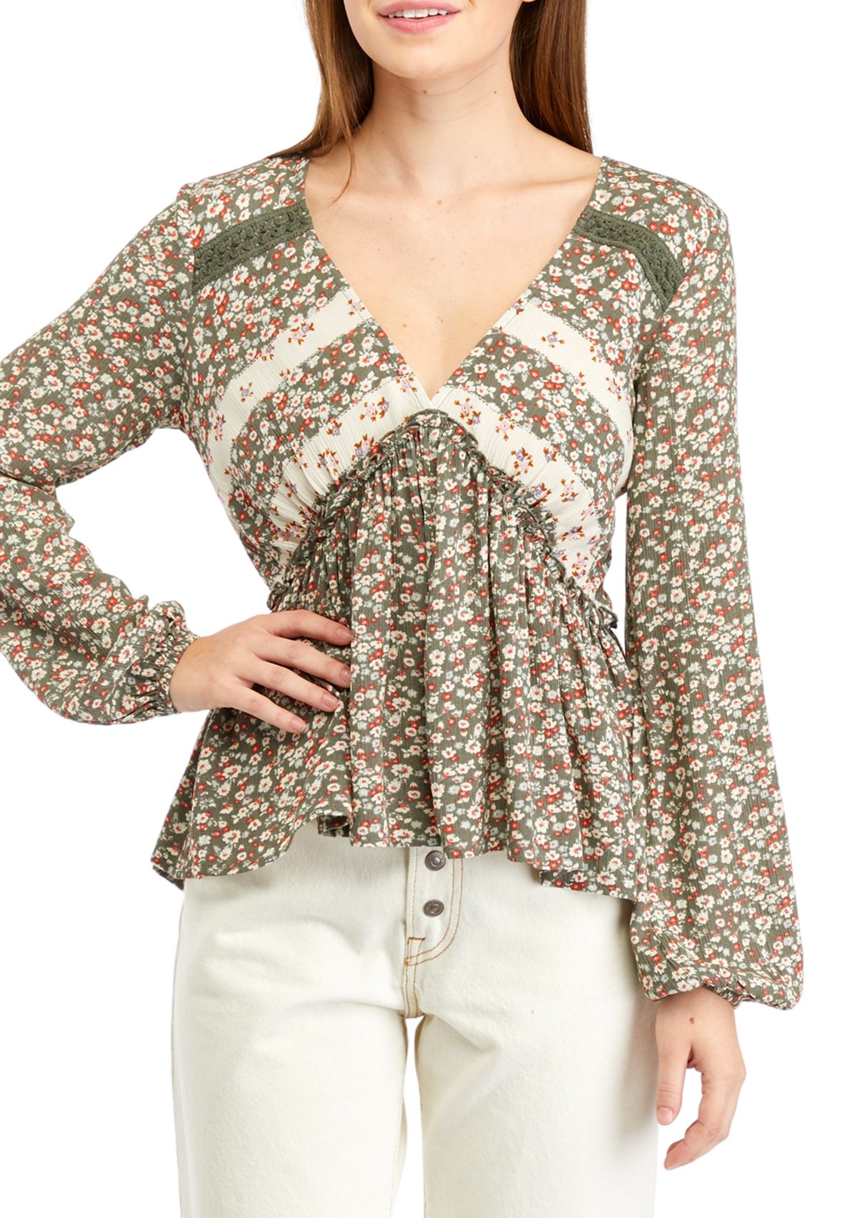 Juniors High Low Printed Woven Top