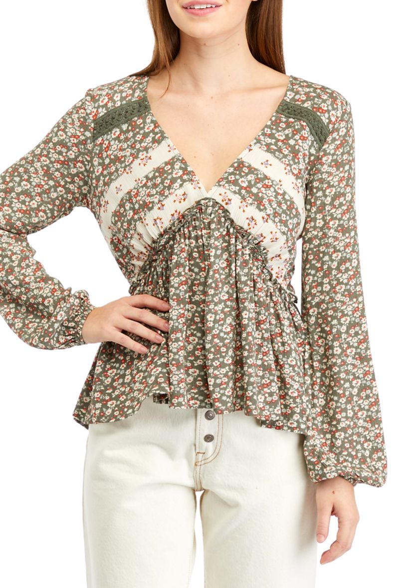 Juniors High Low Printed Woven Top
