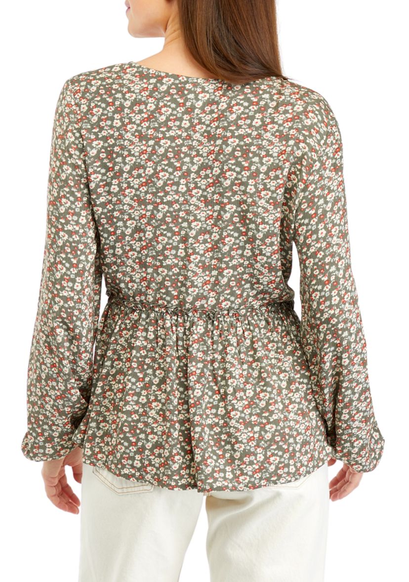 Juniors High Low Printed Woven Top