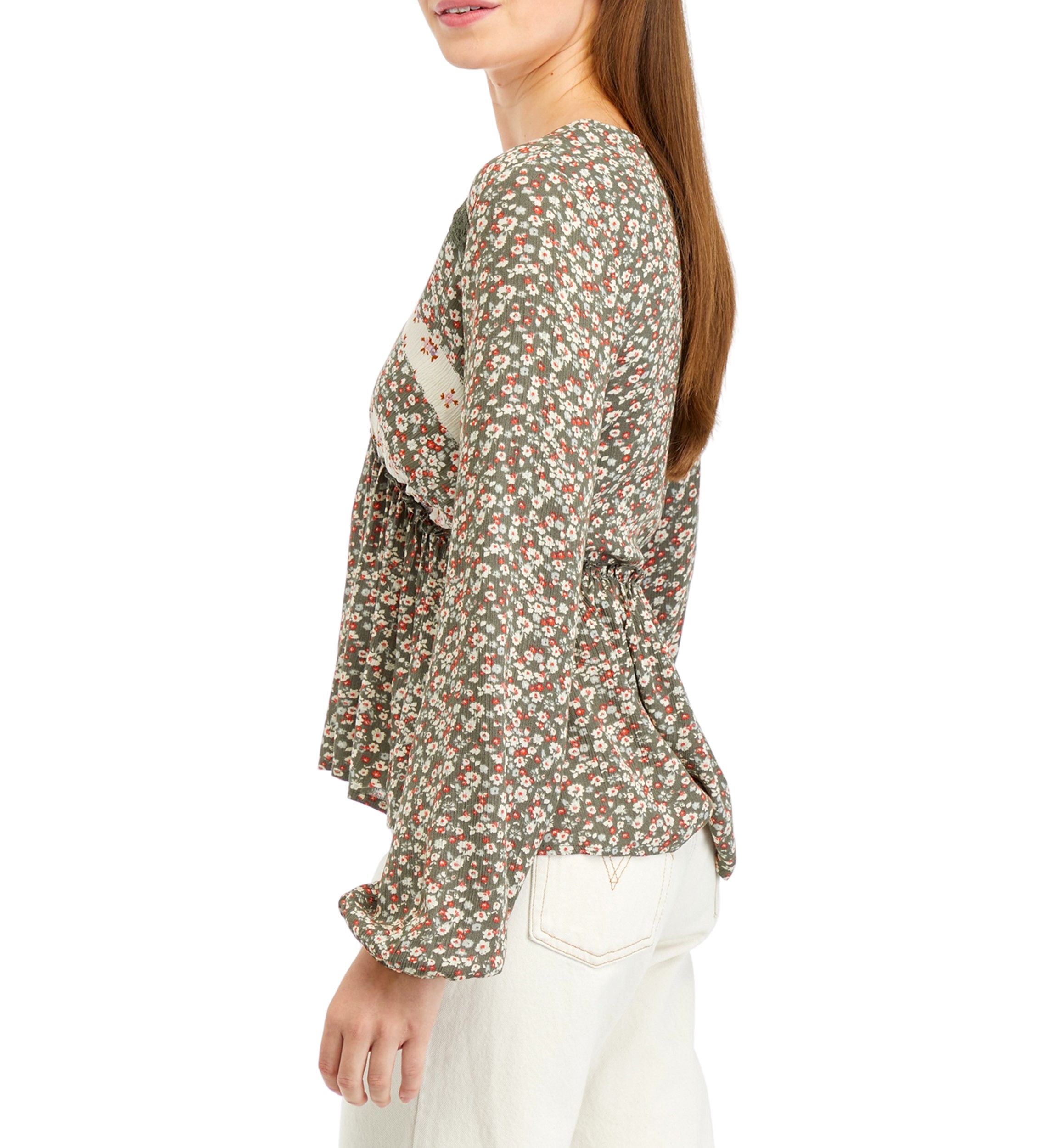 Juniors High Low Printed Woven Top