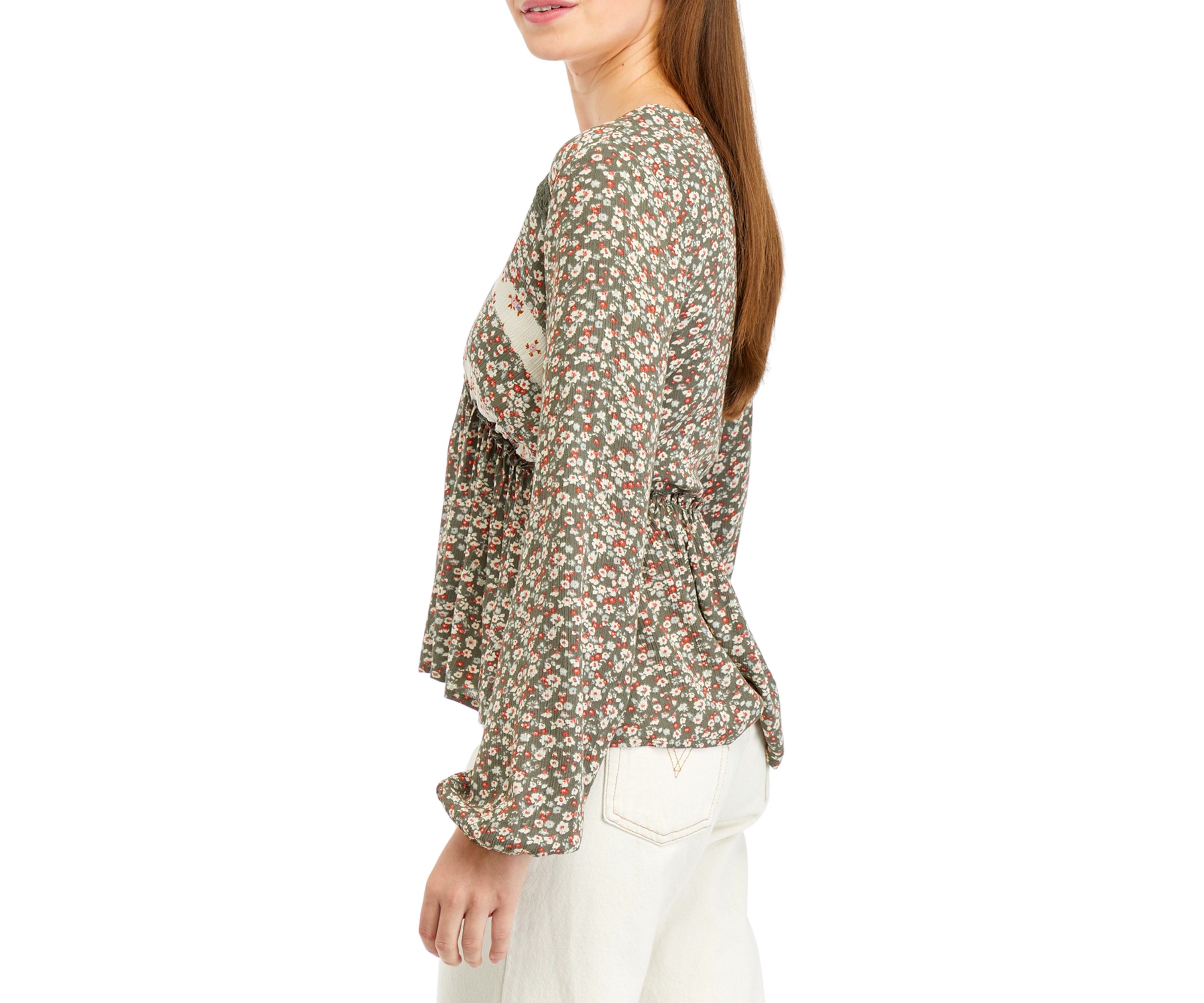 Juniors High Low Printed Woven Top