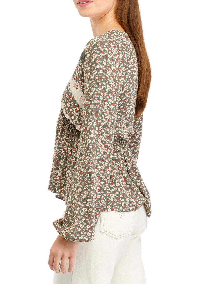 Juniors High Low Printed Woven Top