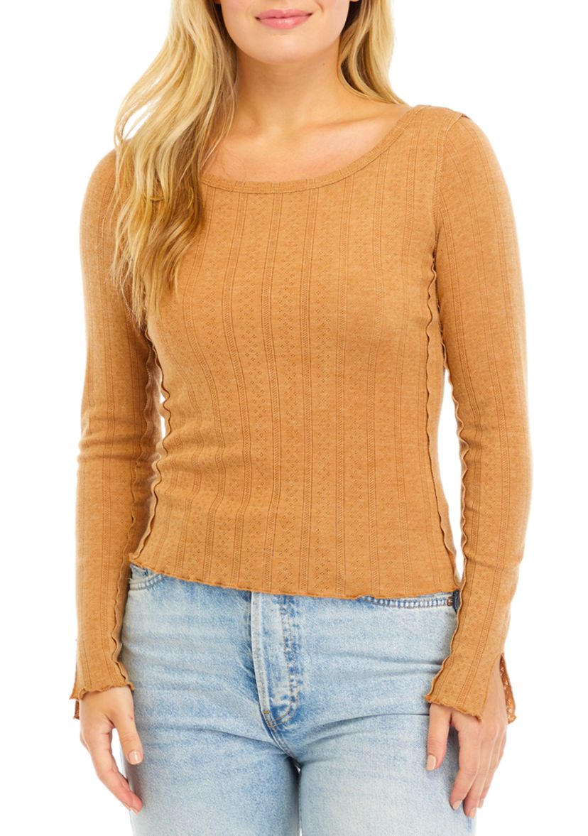 Womens Long Sleeve Wide Lettuce Hem Top