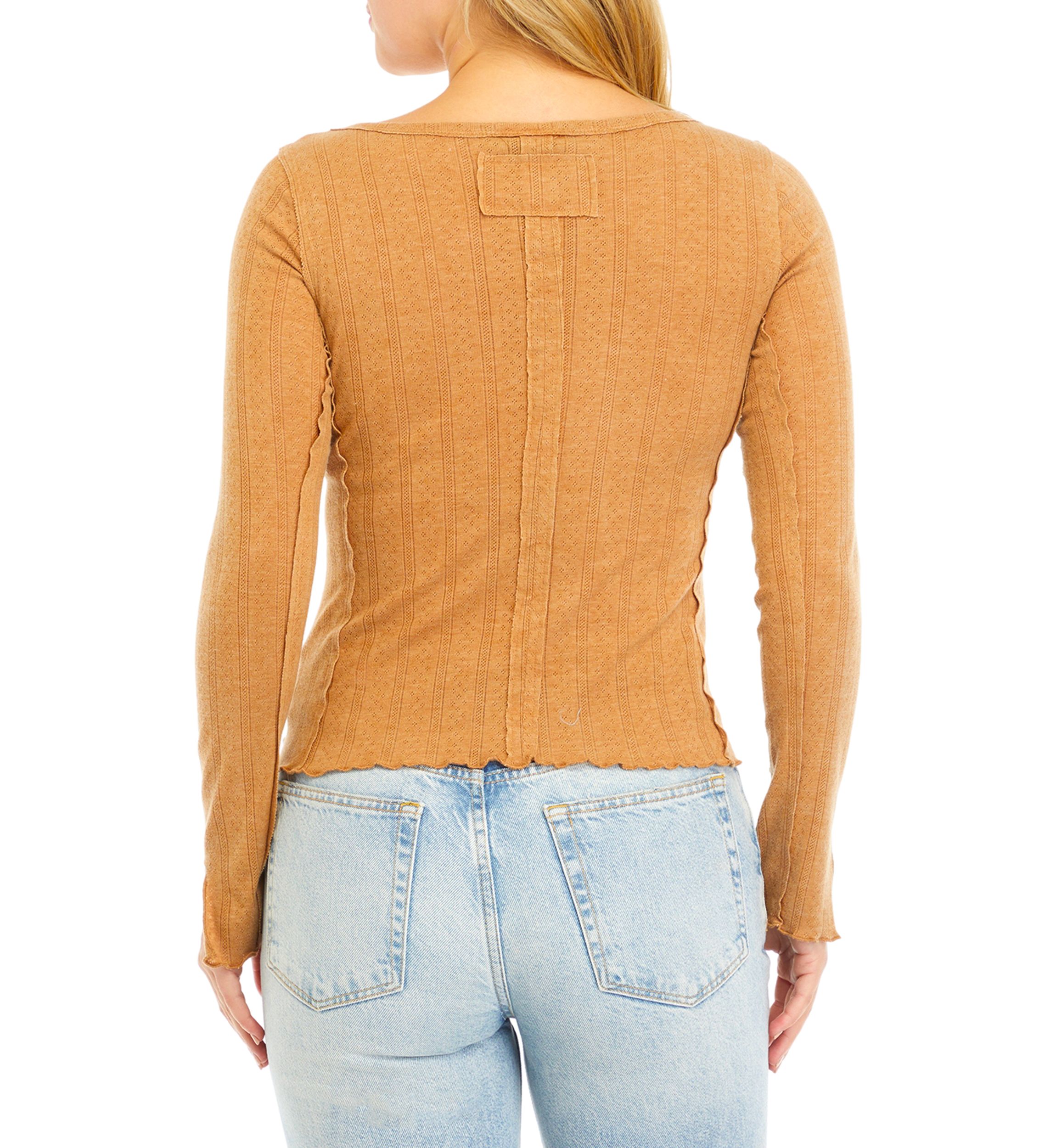 Womens Long Sleeve Wide Lettuce Hem Top