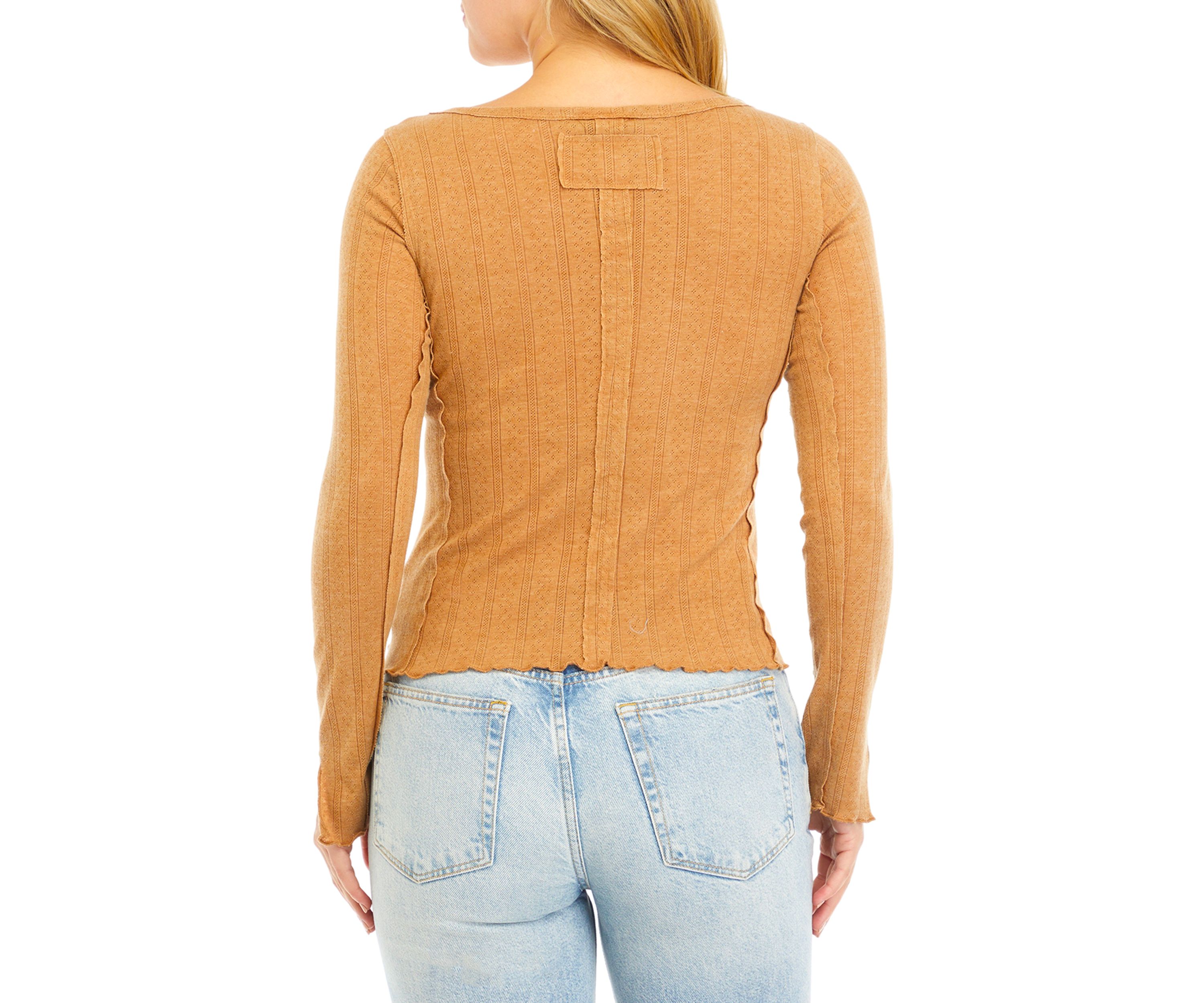 Womens Long Sleeve Wide Lettuce Hem Top