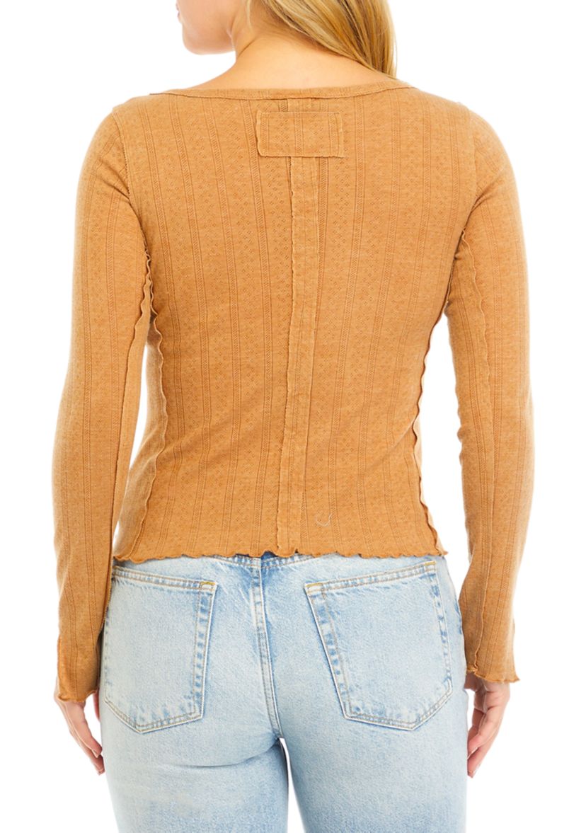 Womens Long Sleeve Wide Lettuce Hem Top