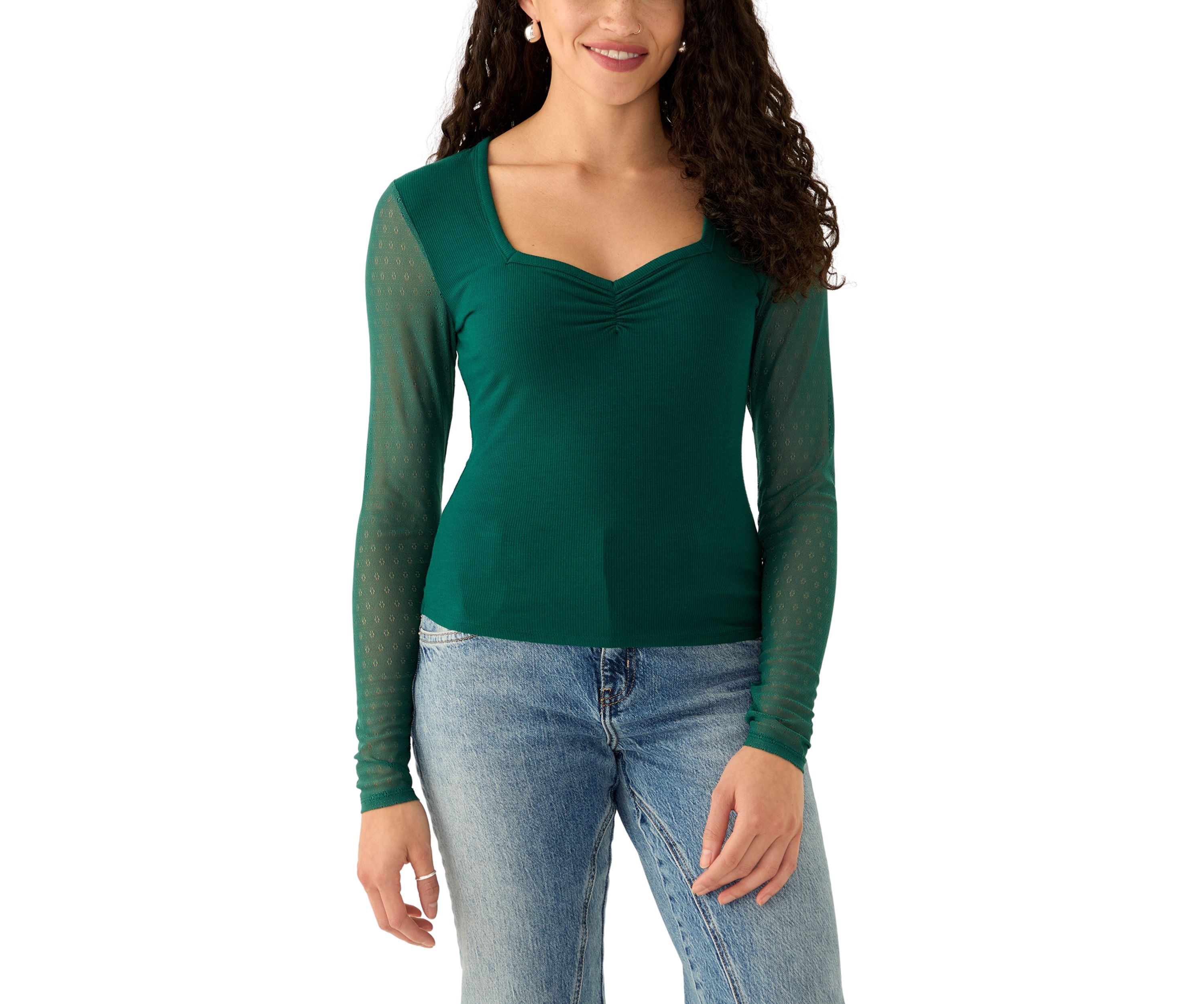 Womens Long Sleeve Sweetheart Neck Top