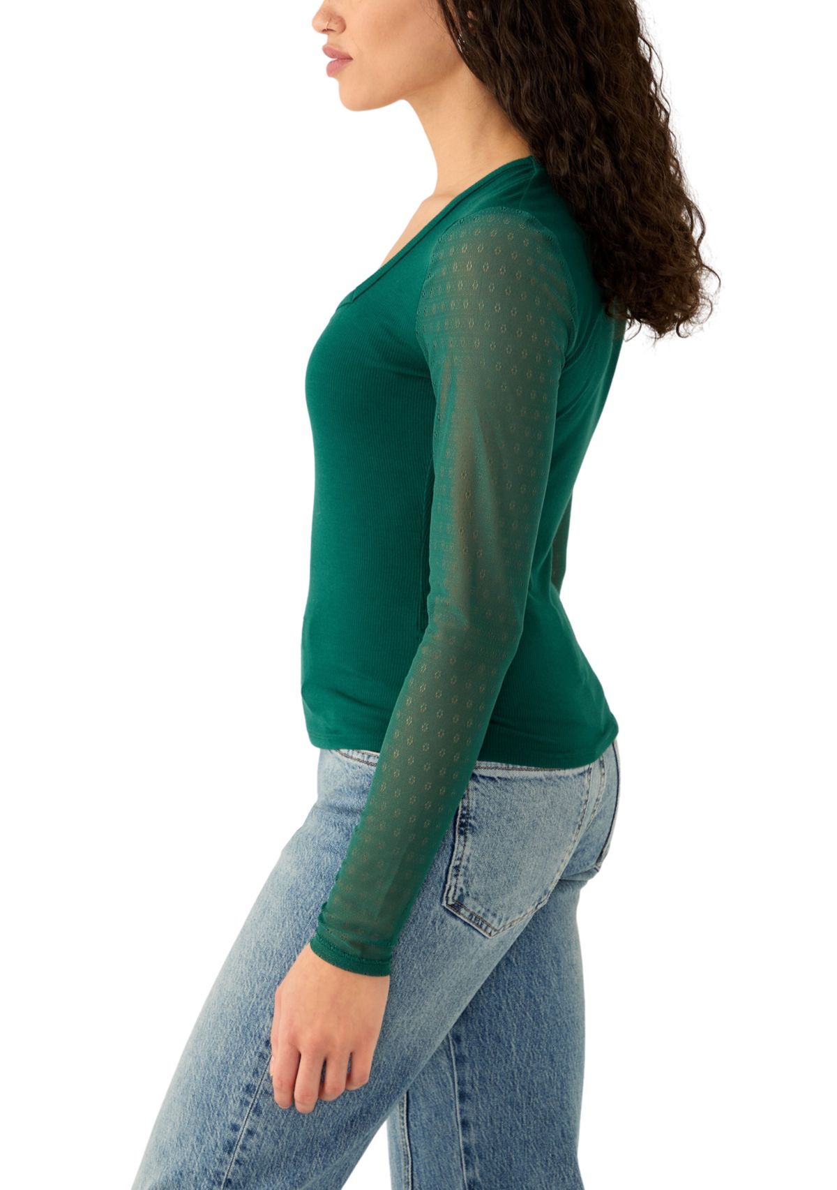 Womens Long Sleeve Sweetheart Neck Top