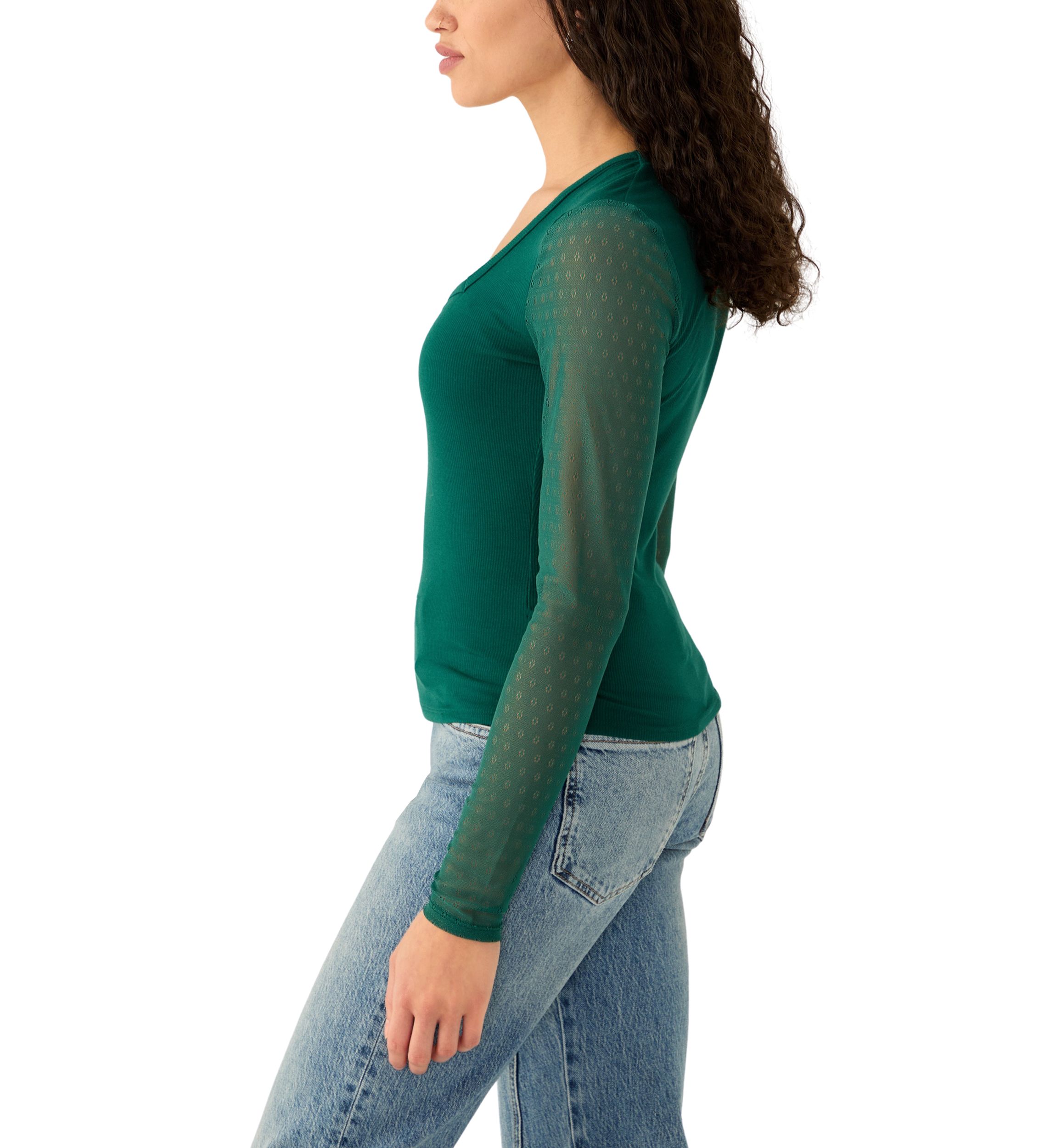 Womens Long Sleeve Sweetheart Neck Top
