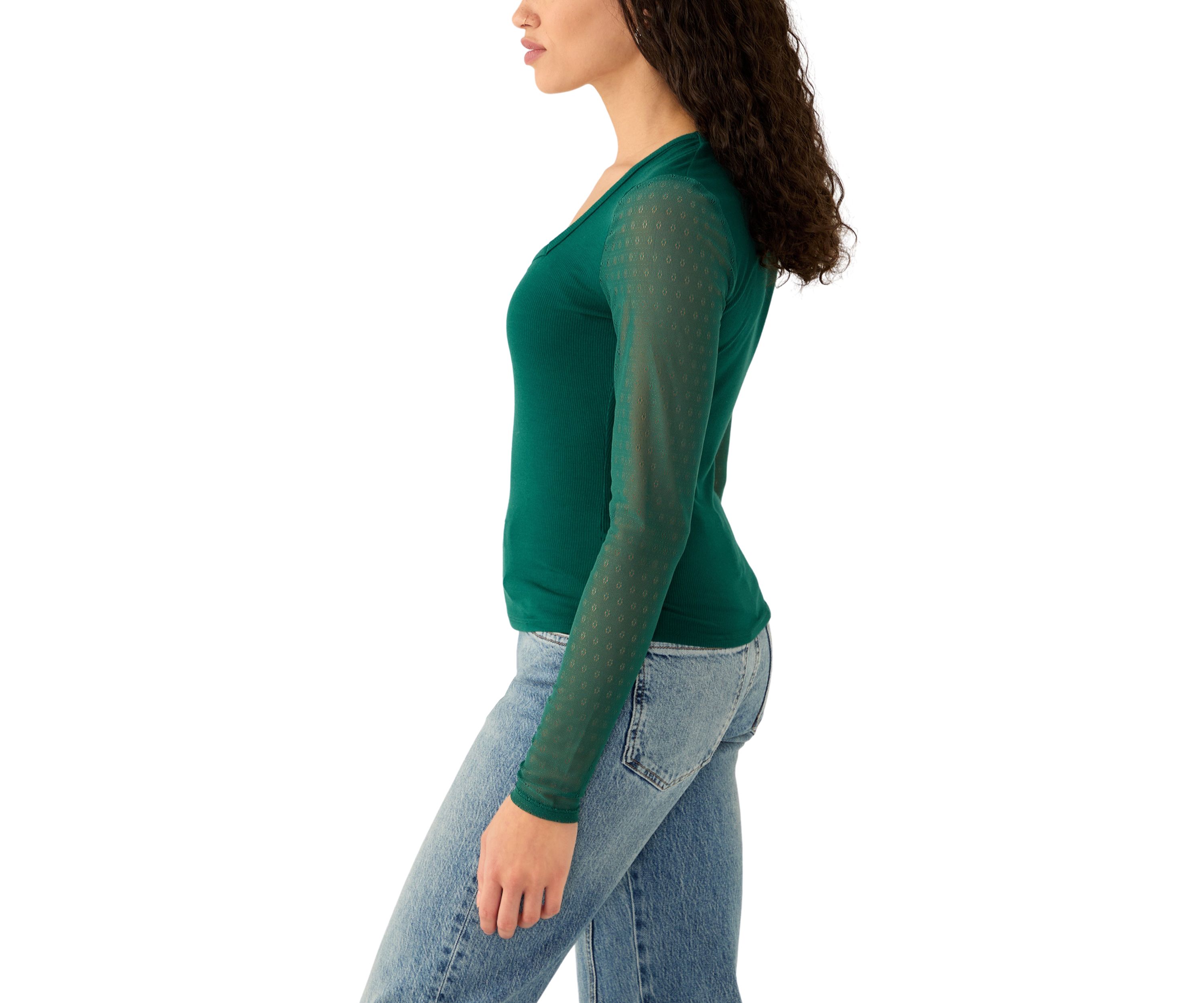 Womens Long Sleeve Sweetheart Neck Top