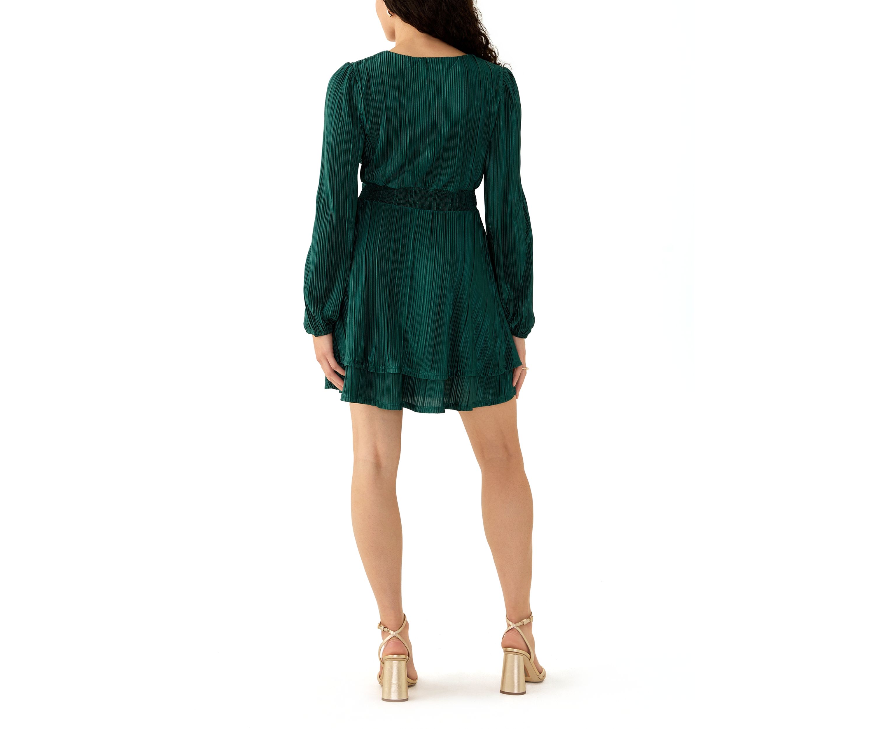 Womens V-Neck Puff Sleeve Tiered Dress