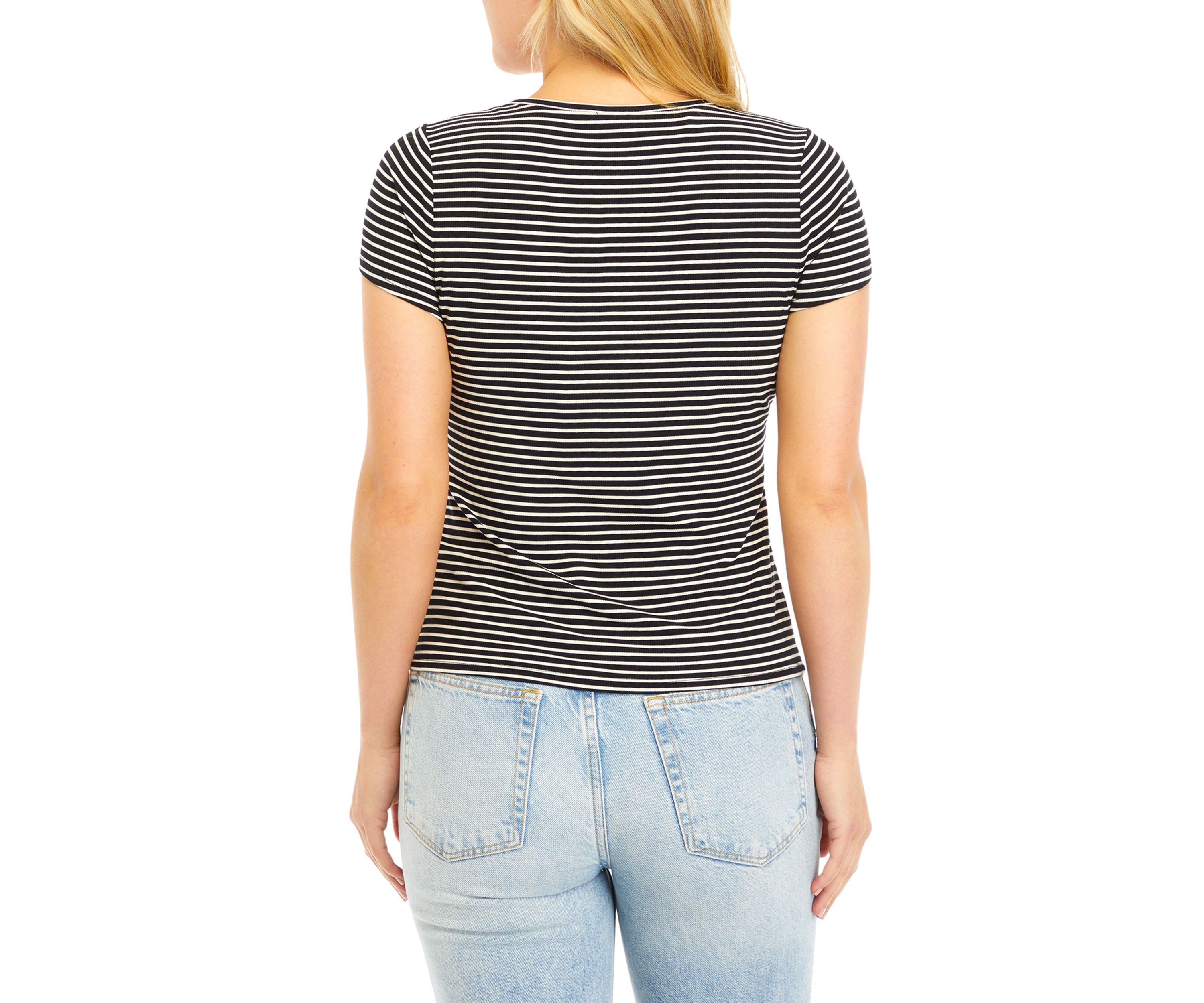 Womens Scoop Neck Striped Top with Keyhole
