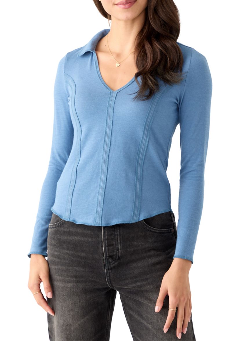 Womens Johnny Collar Long Sleeve Top