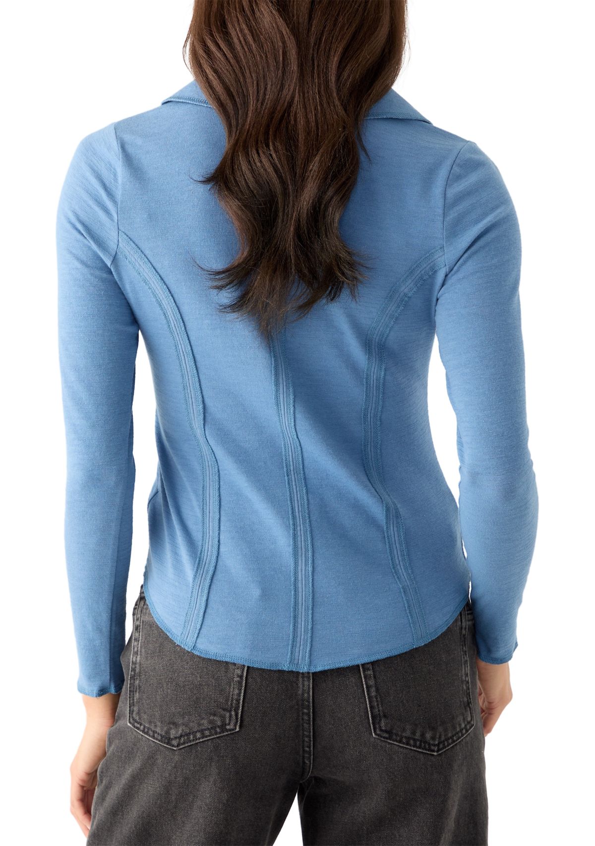Womens Johnny Collar Long Sleeve Top