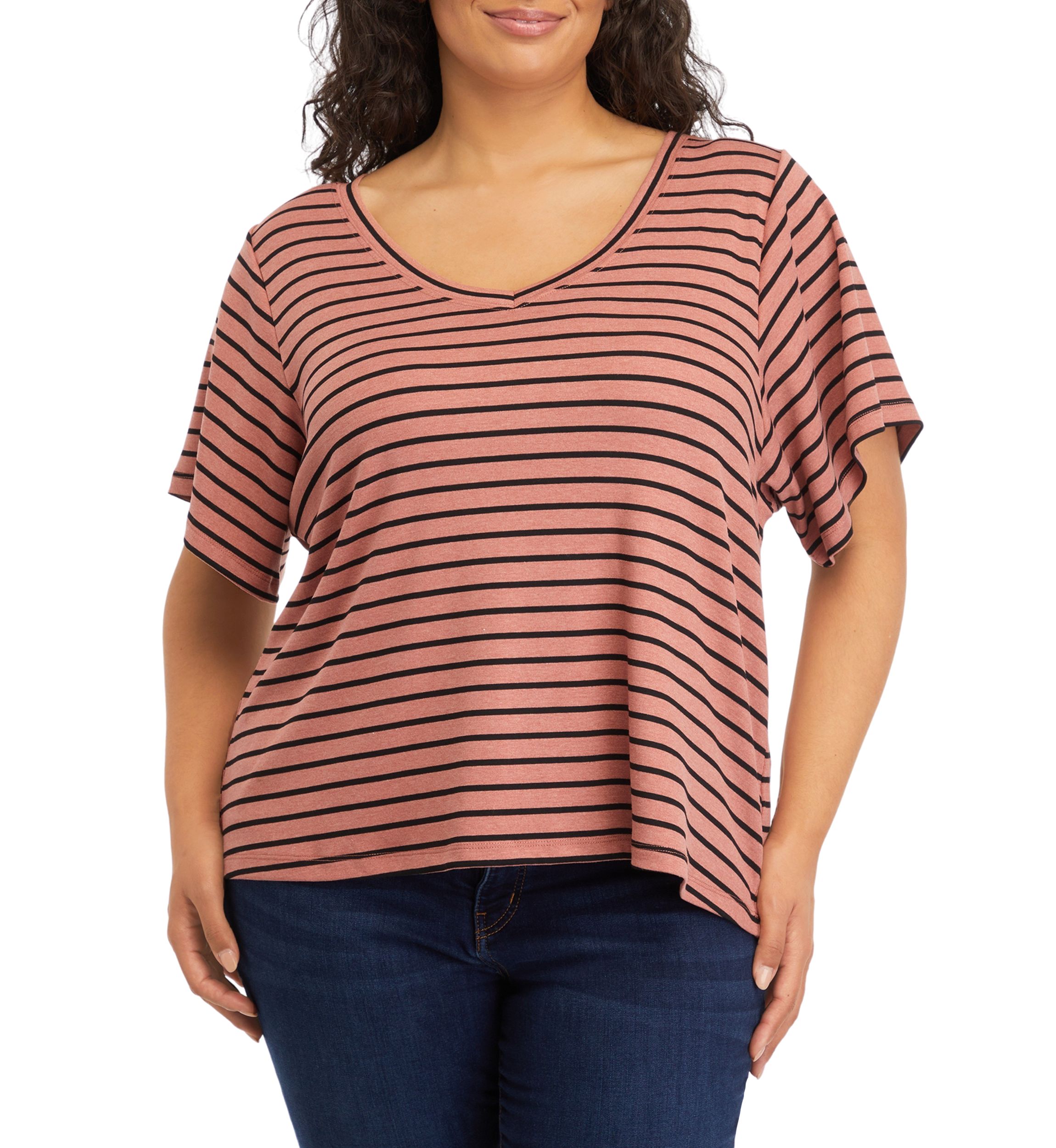 Plus Size Deconstructed Sleeves V-Neck T-Shirt