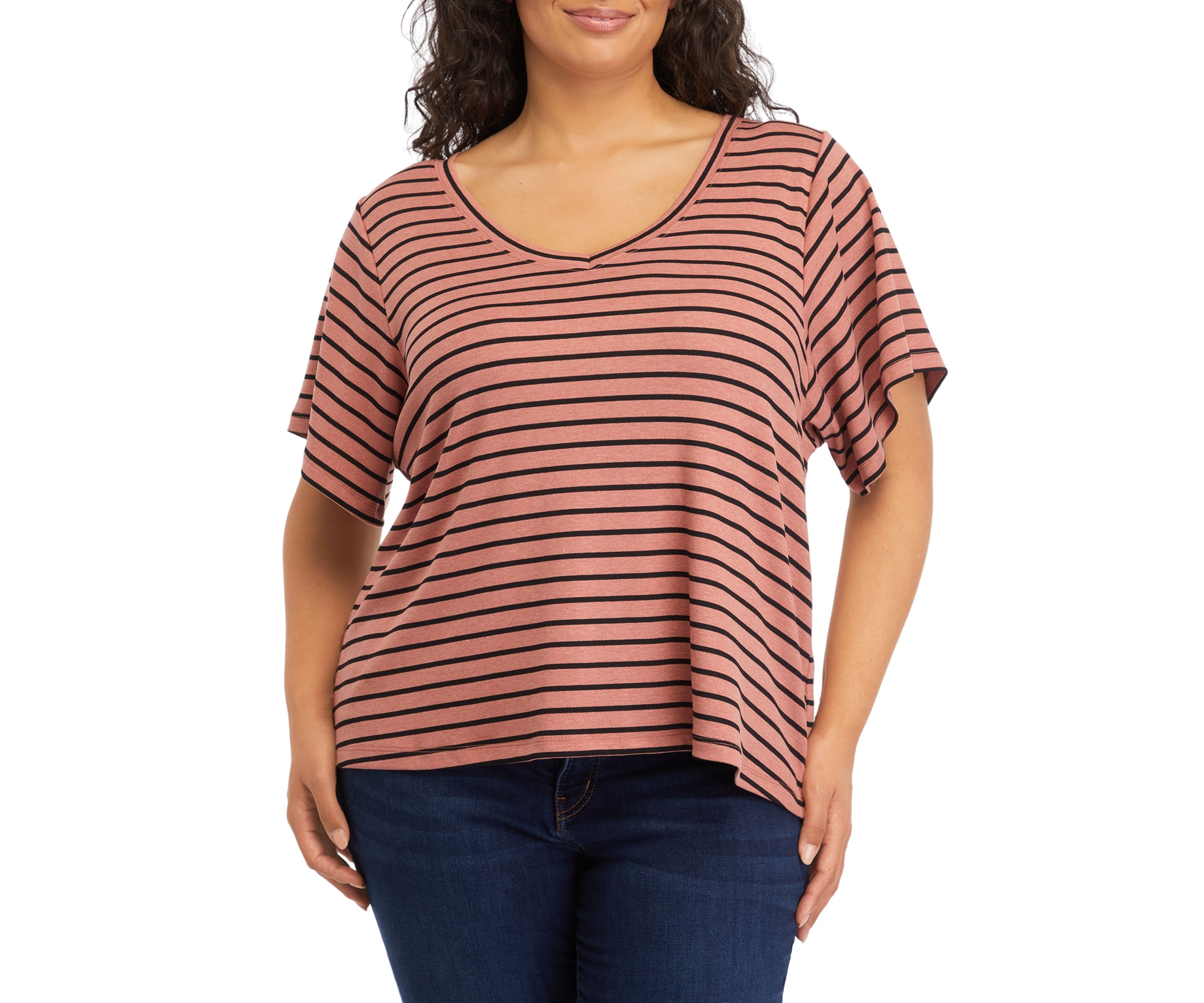 Plus Size Deconstructed Sleeves V-Neck T-Shirt