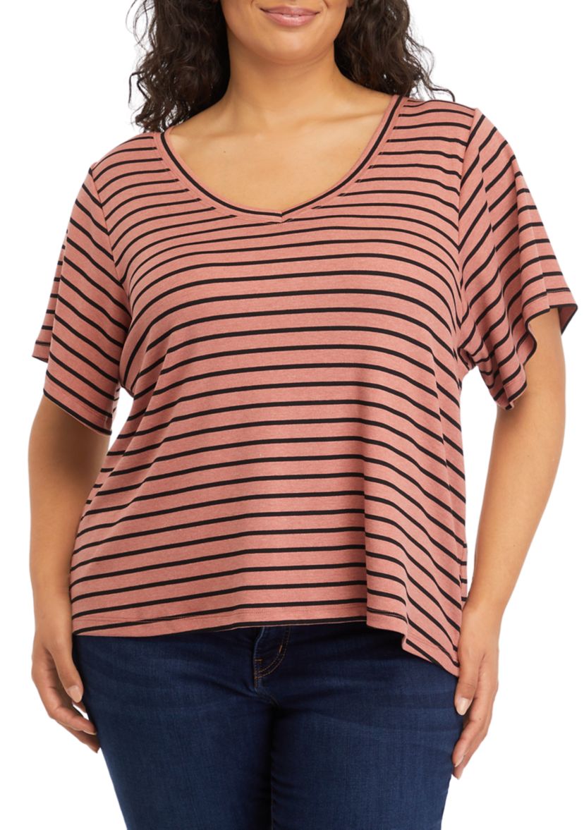 Plus Size Deconstructed Sleeves V-Neck T-Shirt