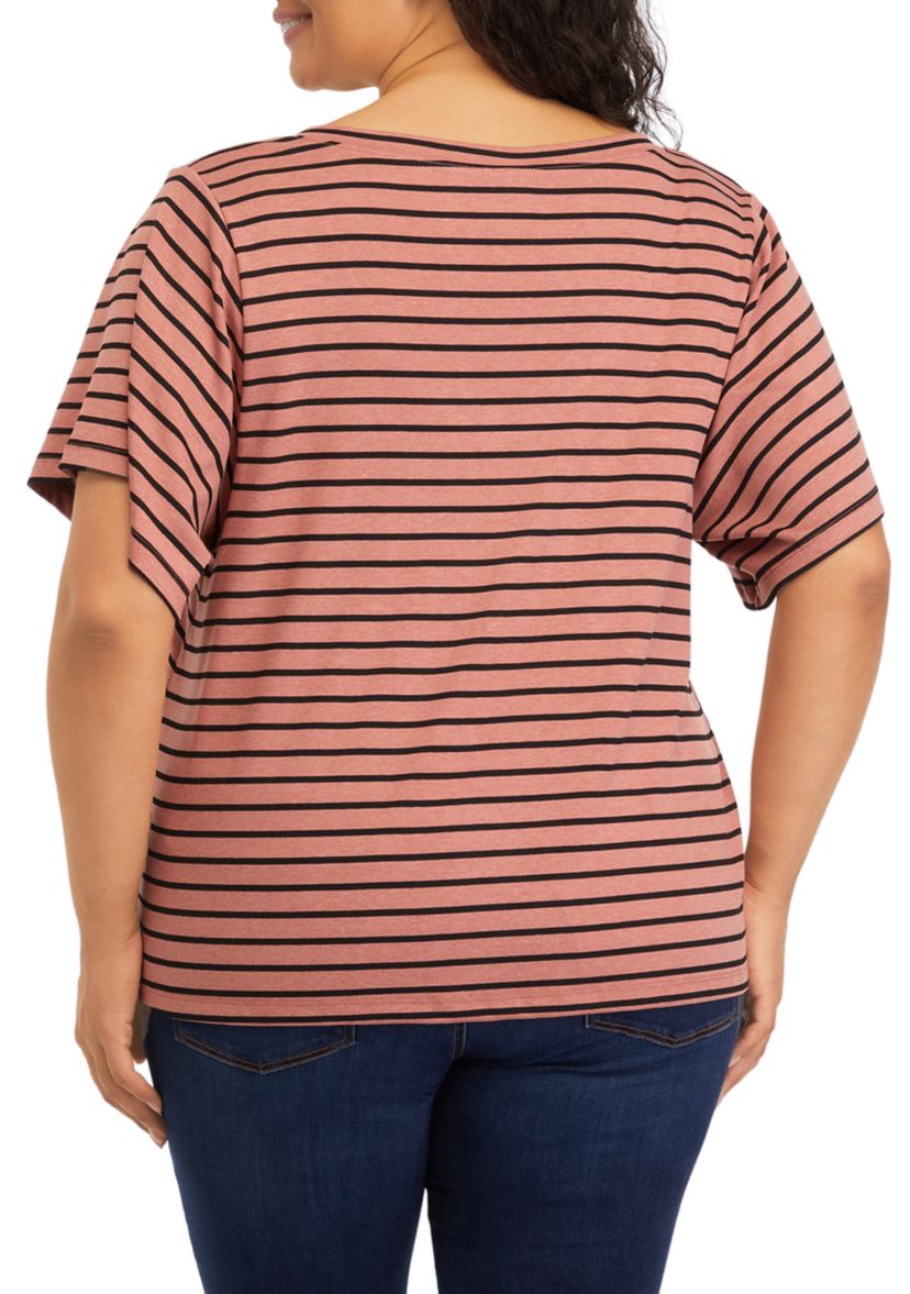 Plus Size Deconstructed Sleeves V-Neck T-Shirt