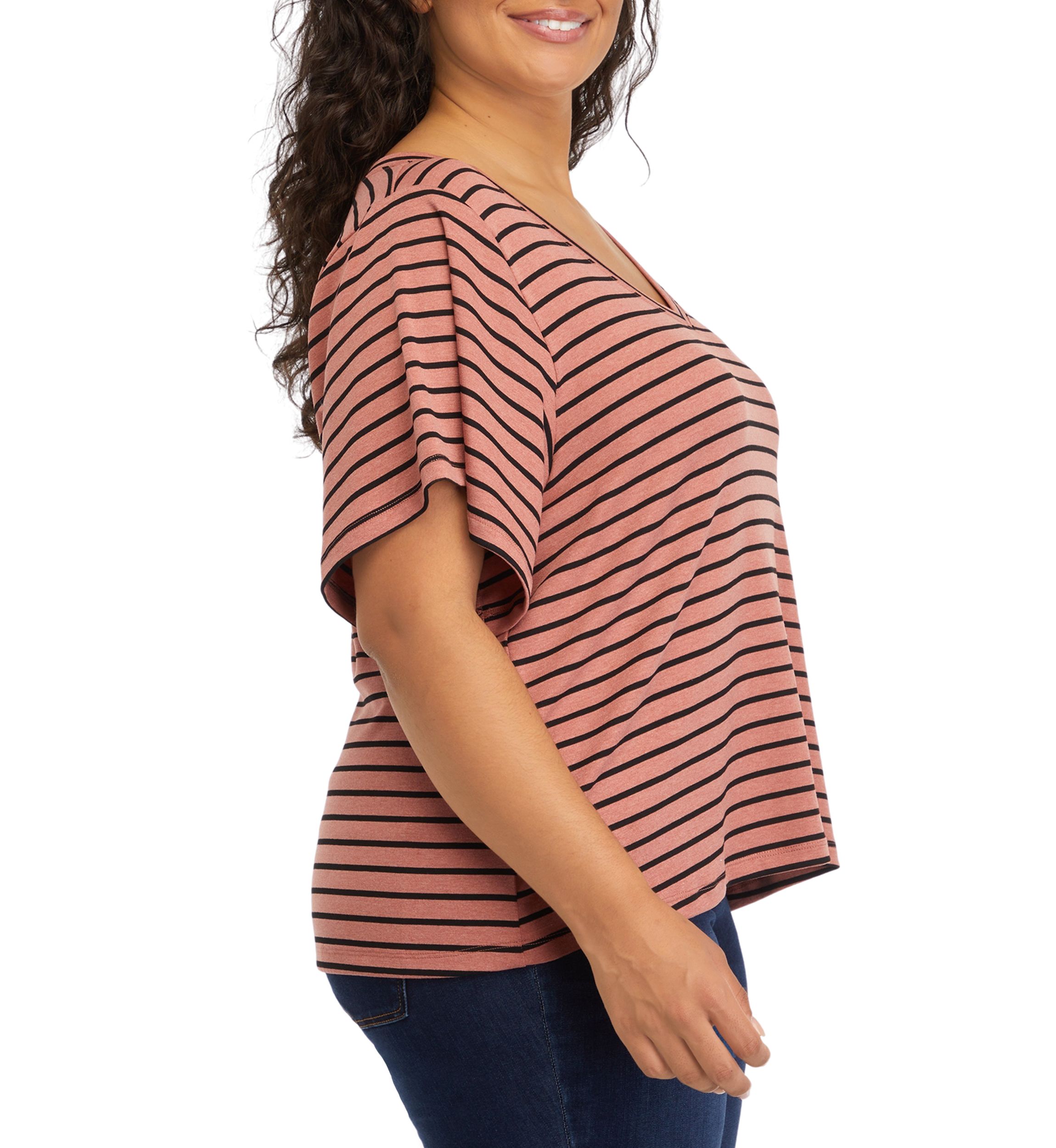 Plus Size Deconstructed Sleeves V-Neck T-Shirt