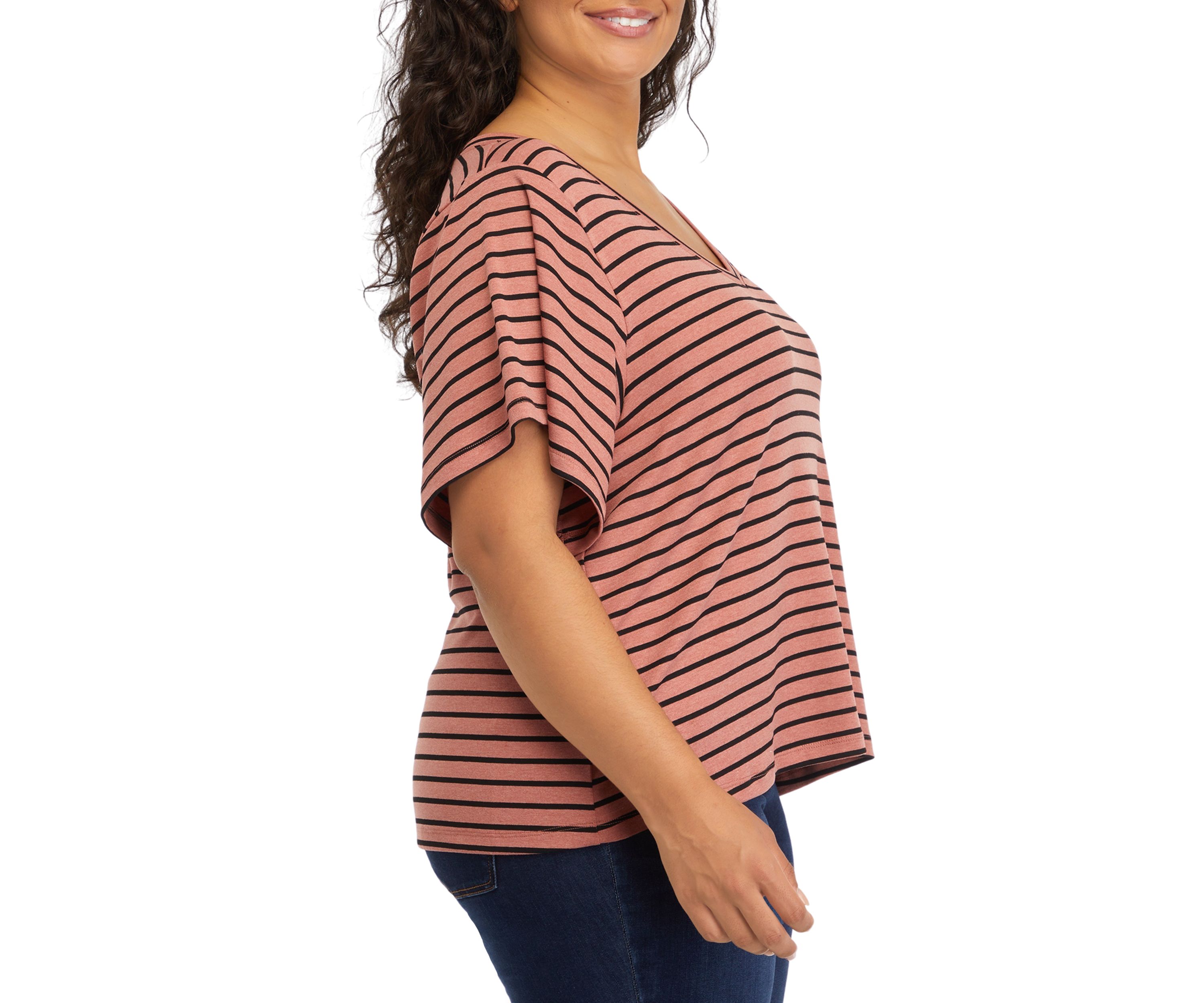 Plus Size Deconstructed Sleeves V-Neck T-Shirt