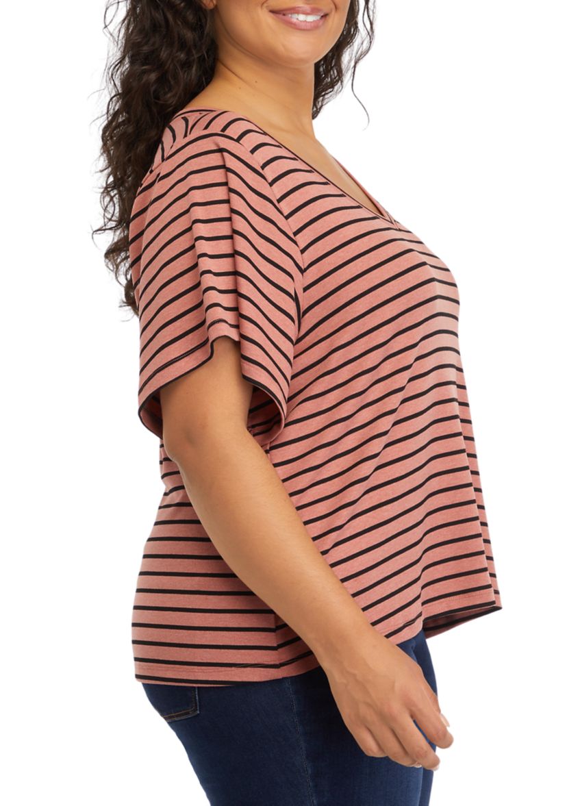 Plus Size Deconstructed Sleeves V-Neck T-Shirt