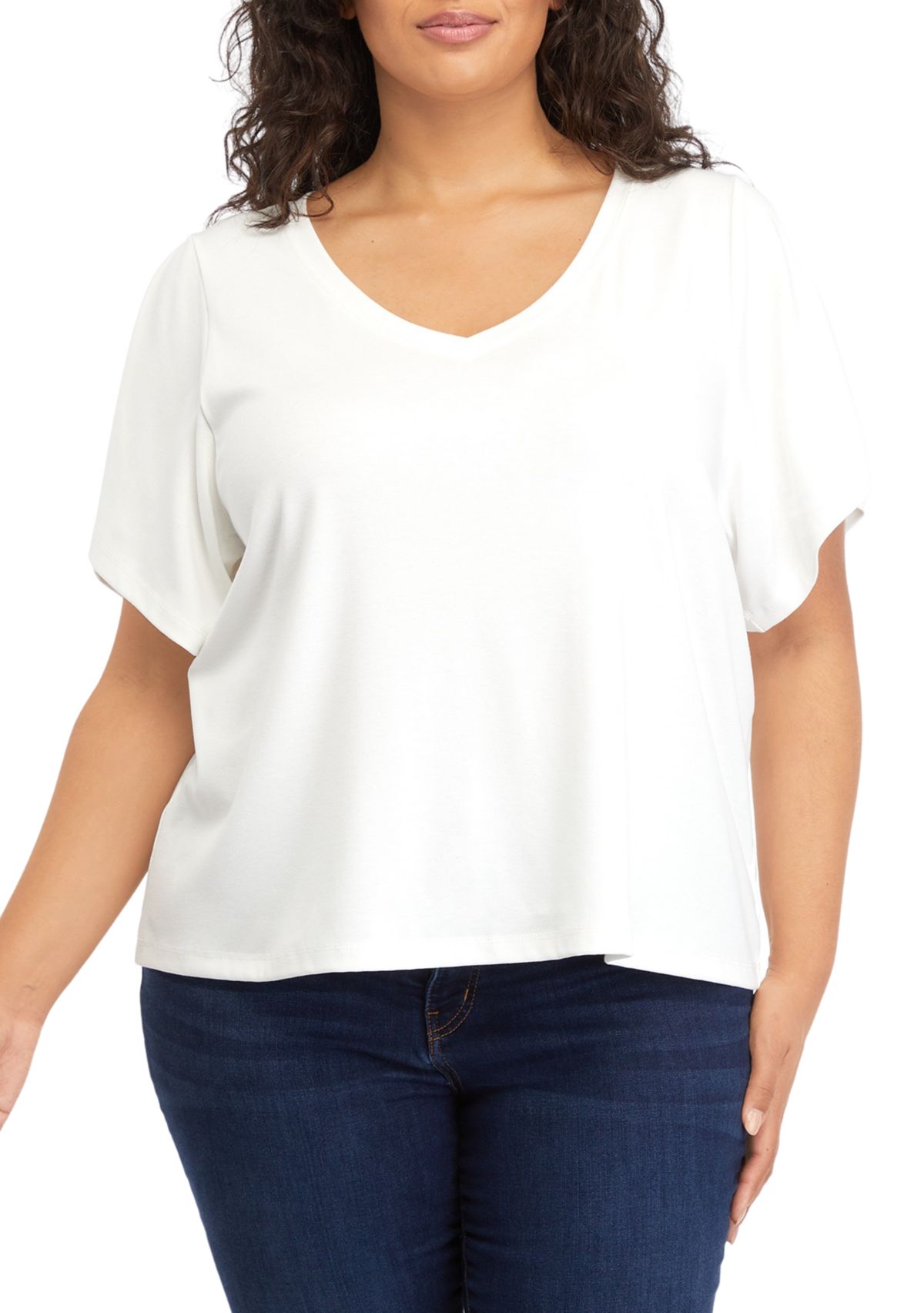 Plus Size Deconstructed Sleeves V-Neck T-Shirt