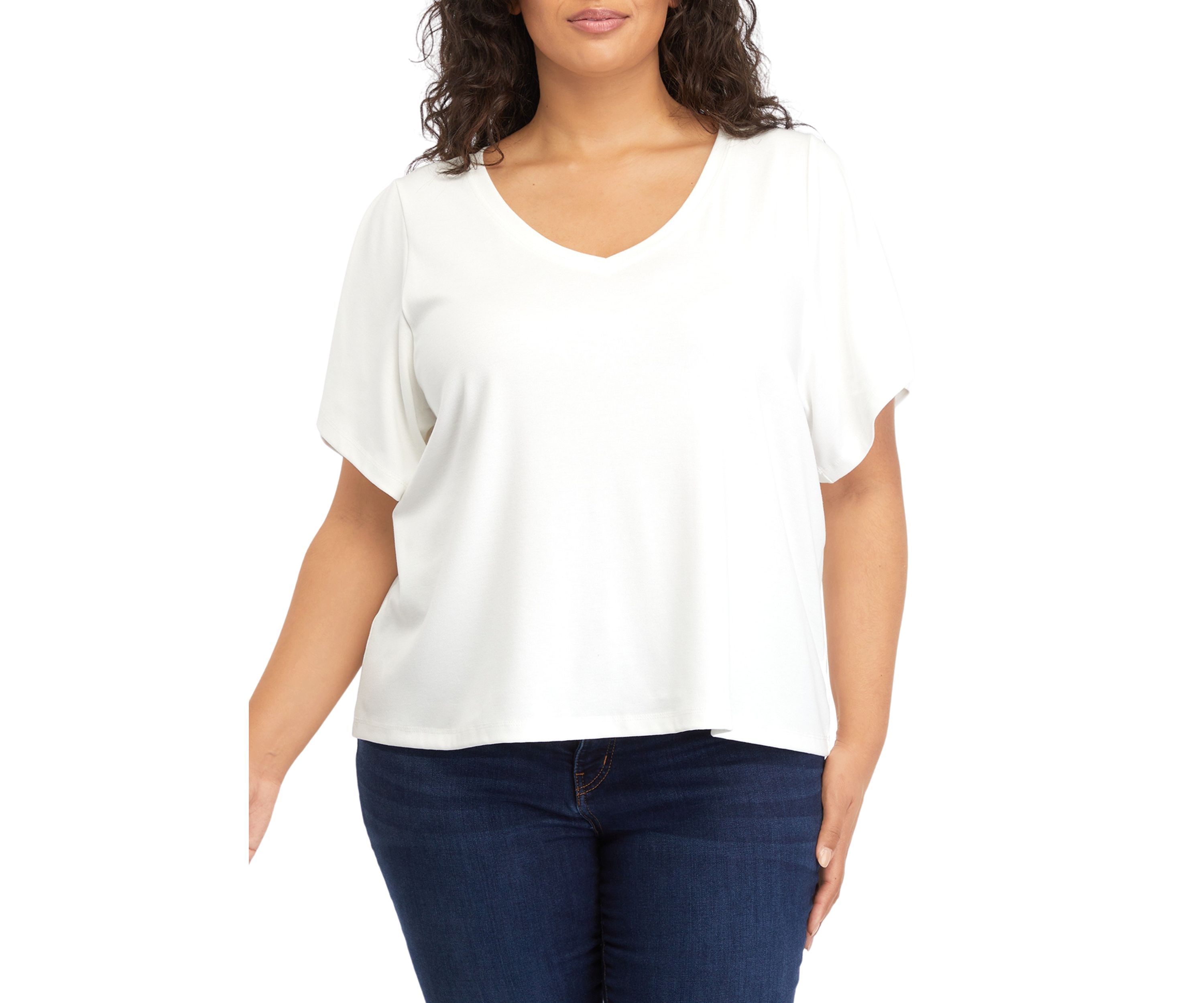 Plus Size Deconstructed Sleeves V-Neck T-Shirt