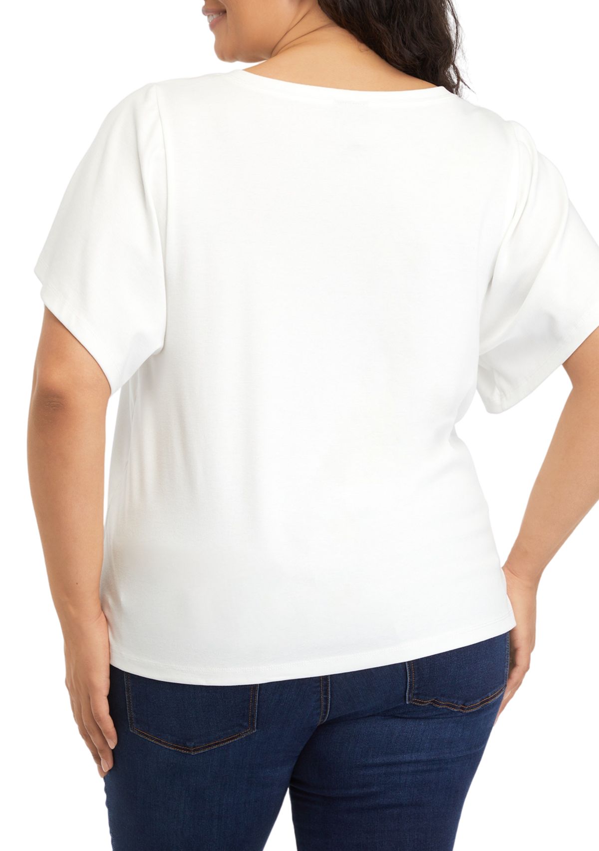 Plus Size Deconstructed Sleeves V-Neck T-Shirt