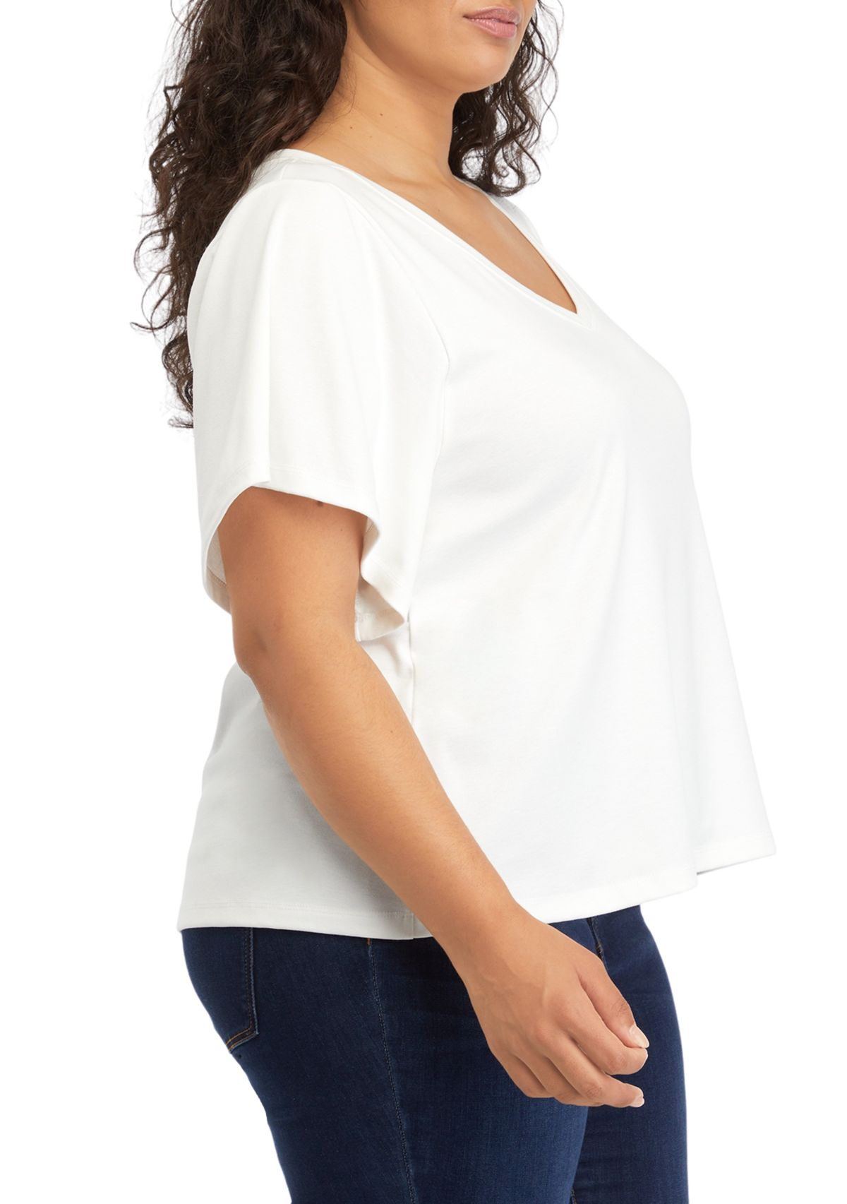 Plus Size Deconstructed Sleeves V-Neck T-Shirt