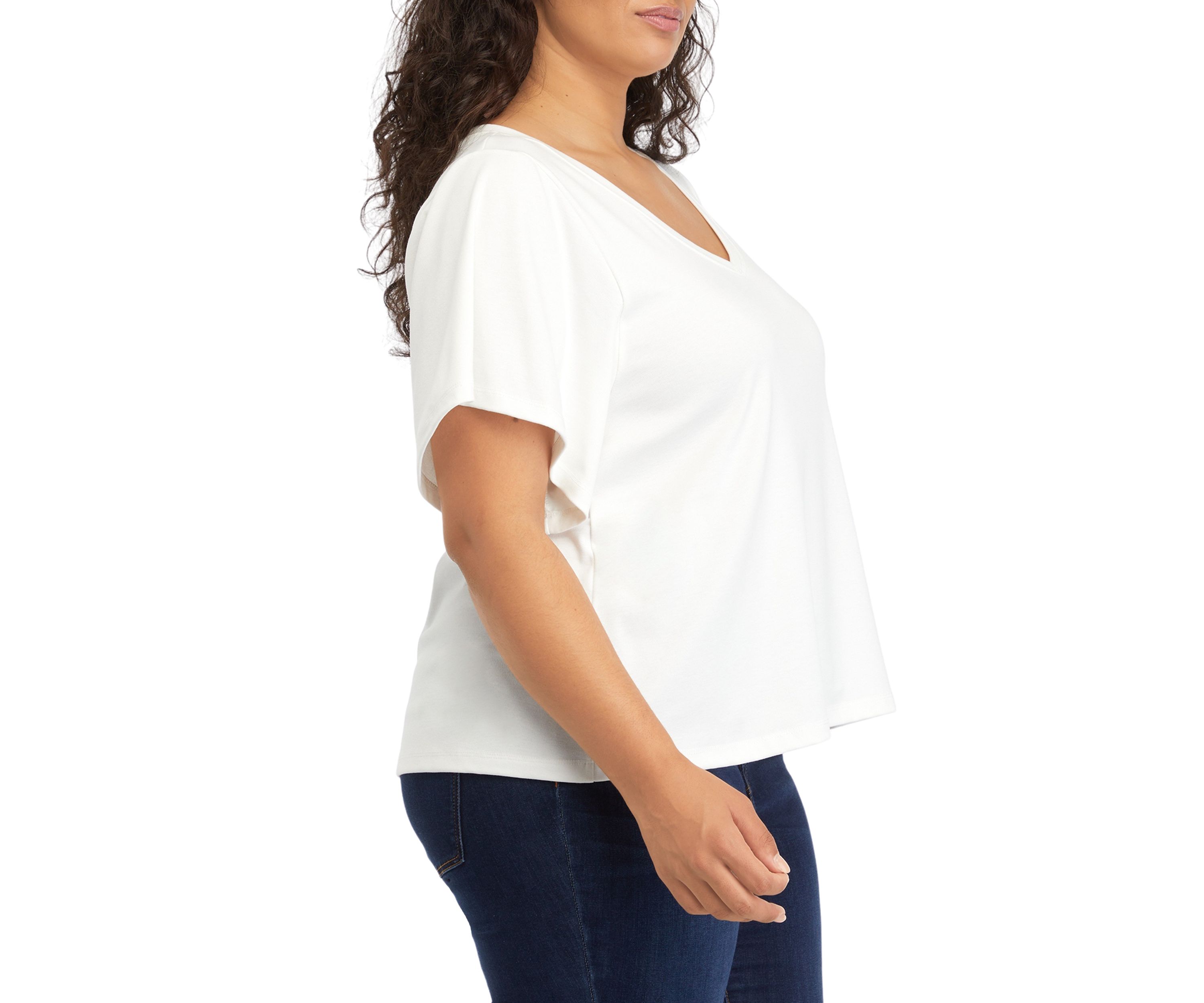 Plus Size Deconstructed Sleeves V-Neck T-Shirt