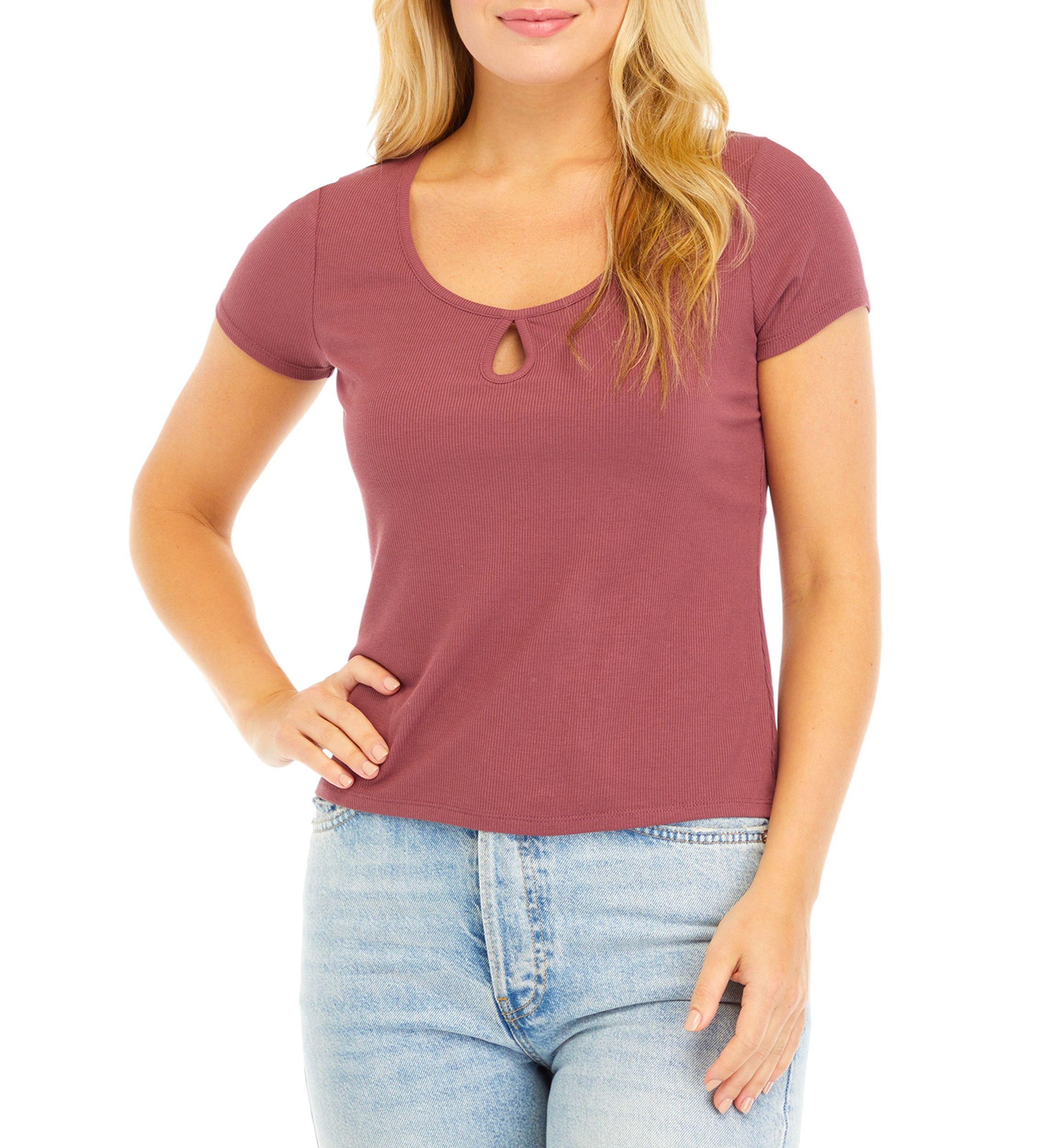 Juniors Short Sleeve Scoop Neck Top