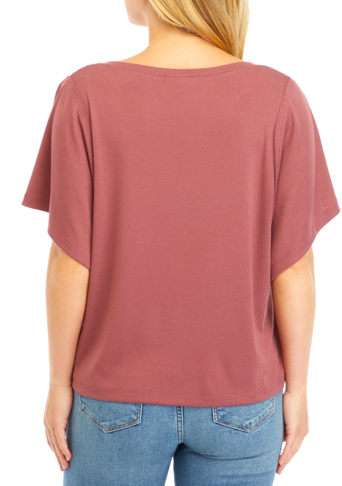 Womens Flutter Sleeve V-Neck Top