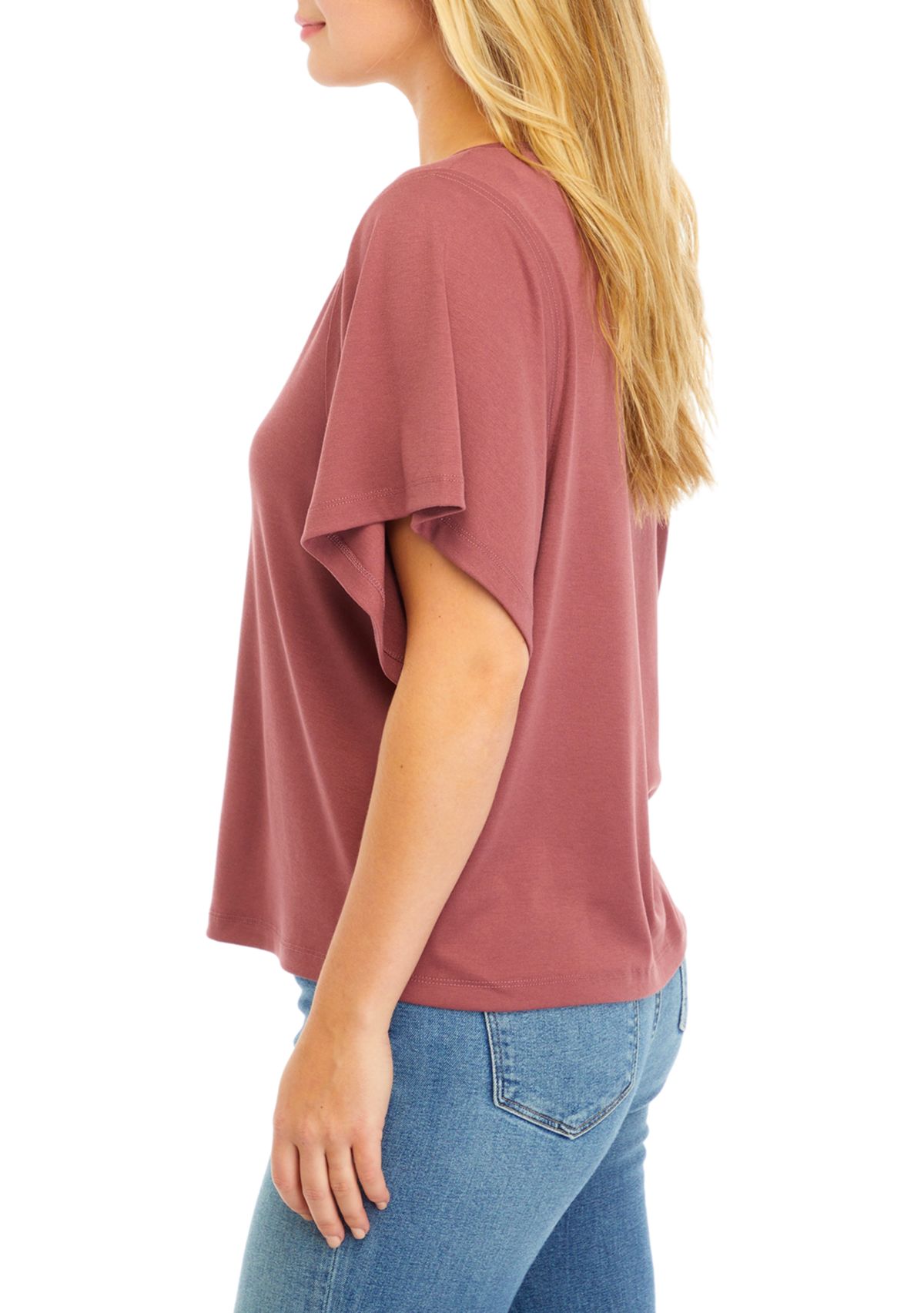 Womens Flutter Sleeve V-Neck Top