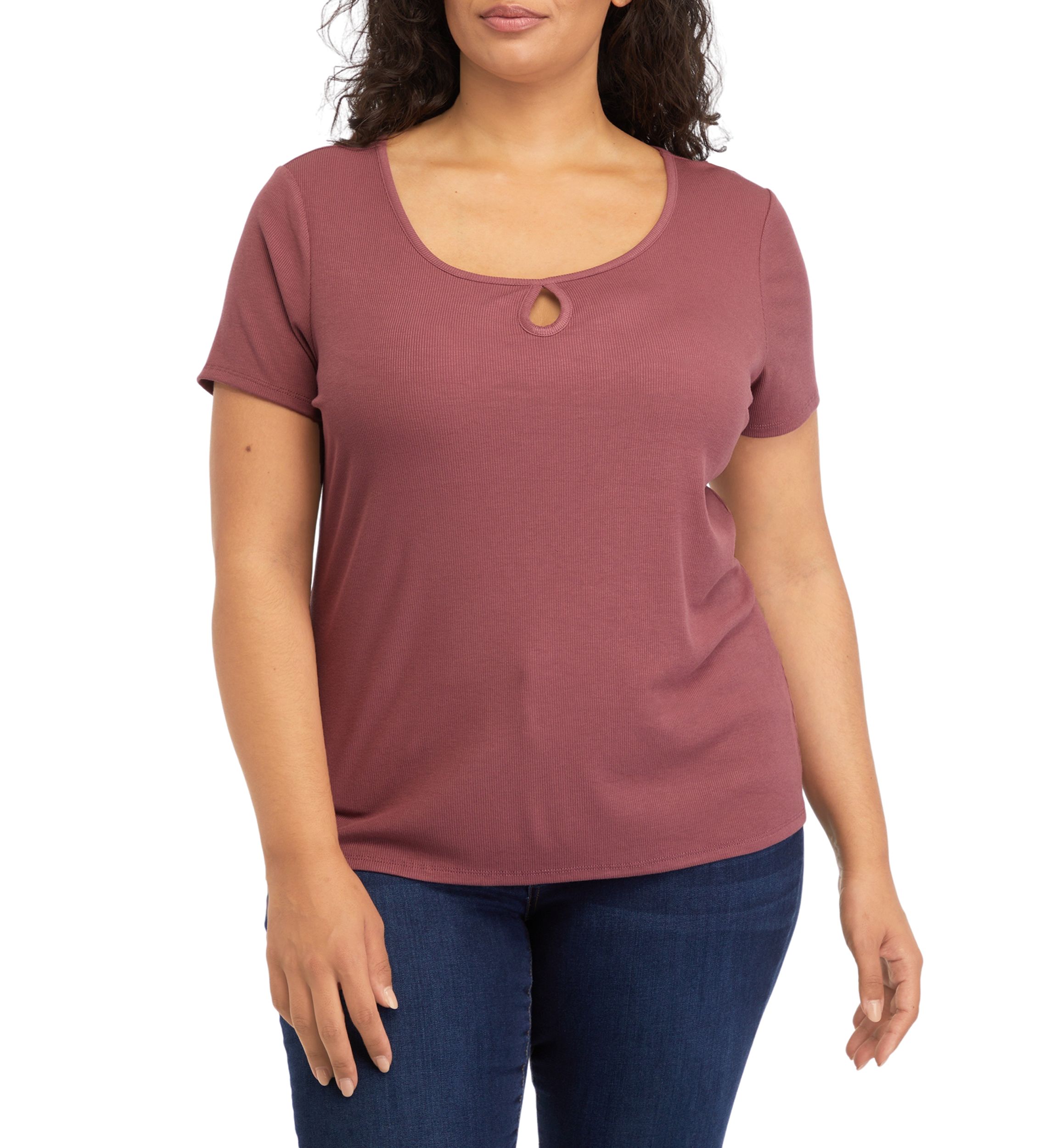Plus Size Short Sleeve Scoop Neck T-Shirt with Keyhole