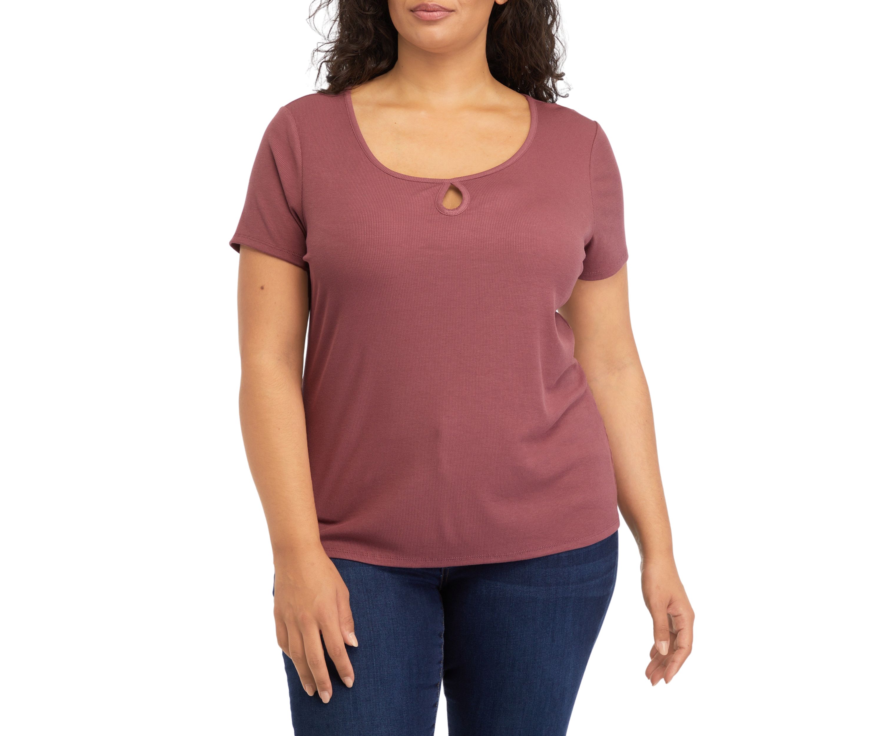 Plus Size Short Sleeve Scoop Neck T-Shirt with Keyhole