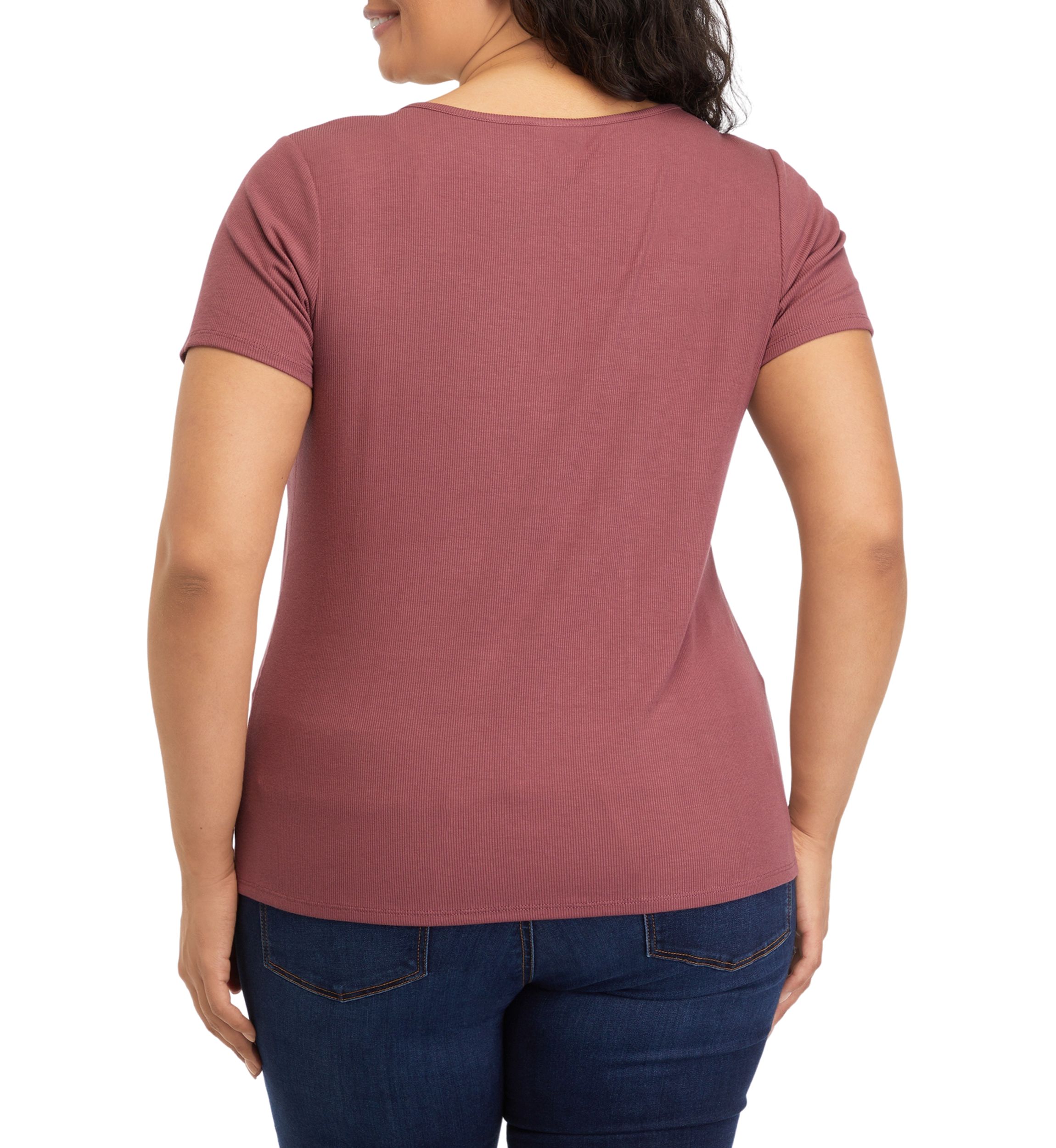 Plus Size Short Sleeve Scoop Neck T-Shirt with Keyhole