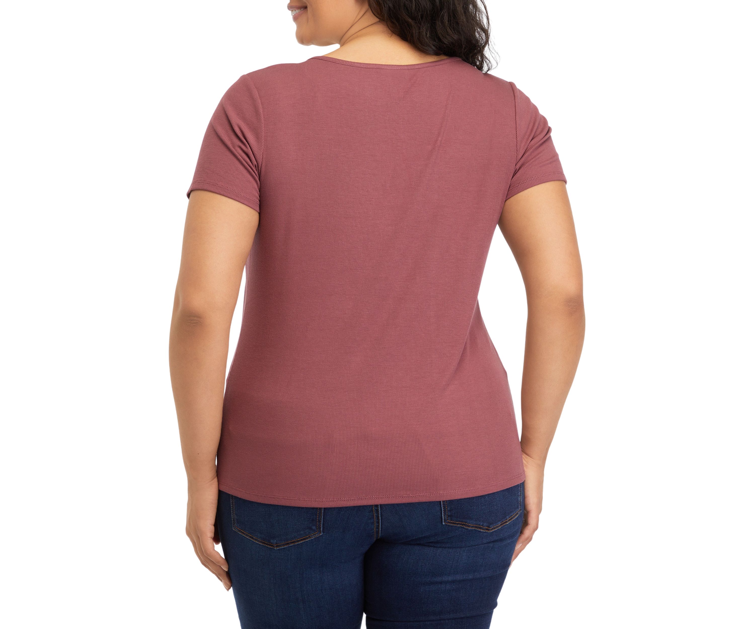 Plus Size Short Sleeve Scoop Neck T-Shirt with Keyhole