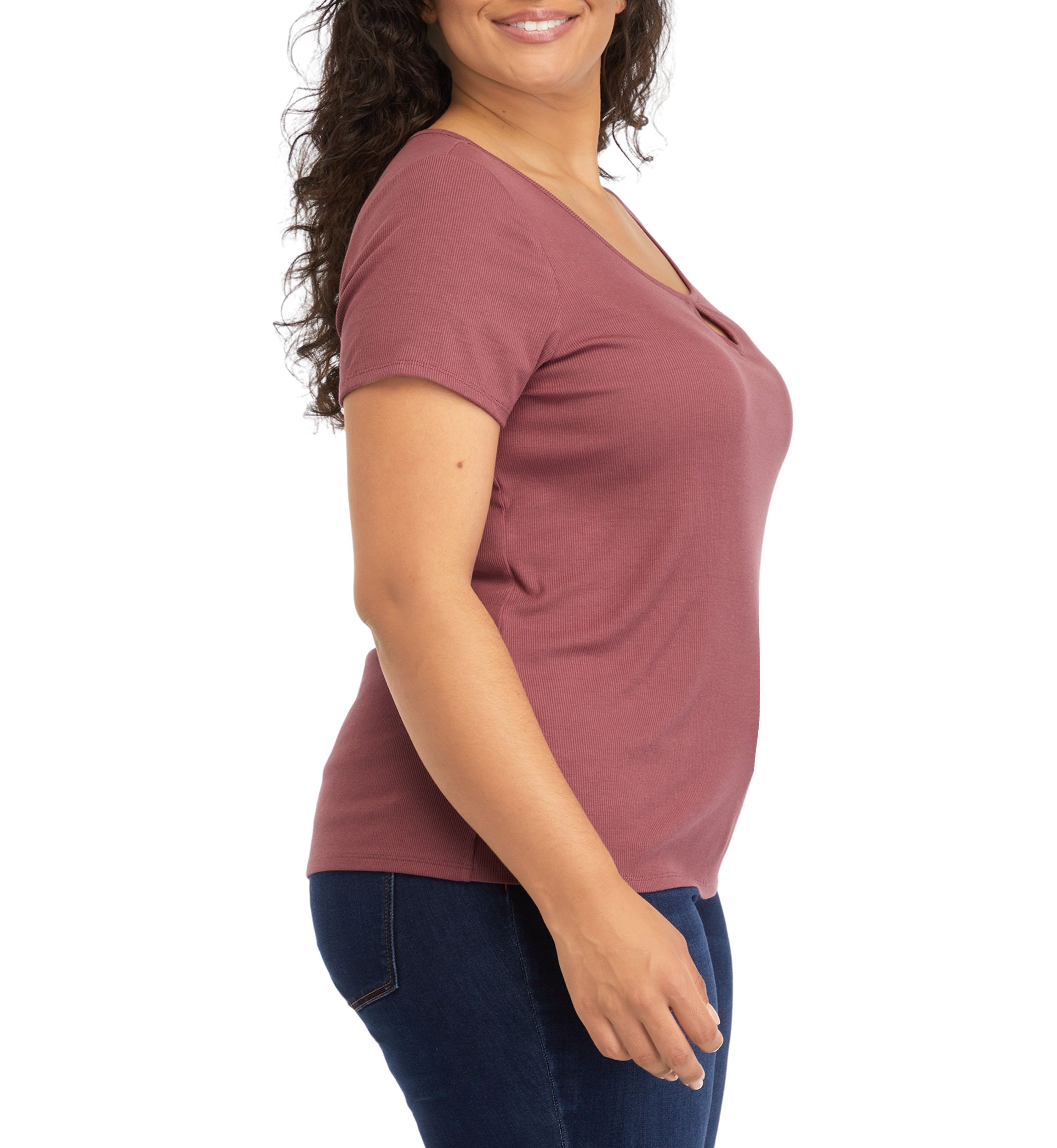 Plus Size Short Sleeve Scoop Neck T-Shirt with Keyhole