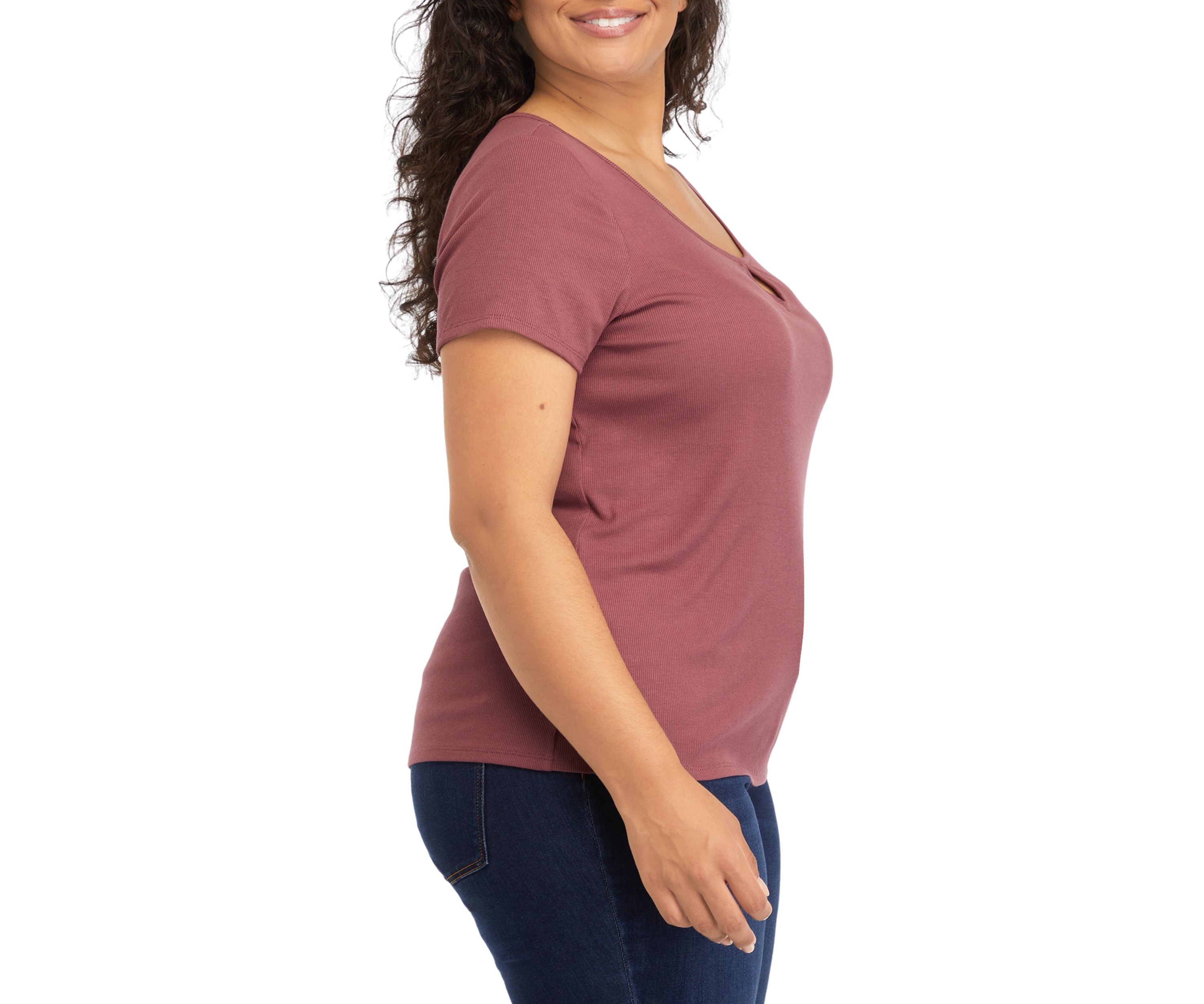 Plus Size Short Sleeve Scoop Neck T-Shirt with Keyhole