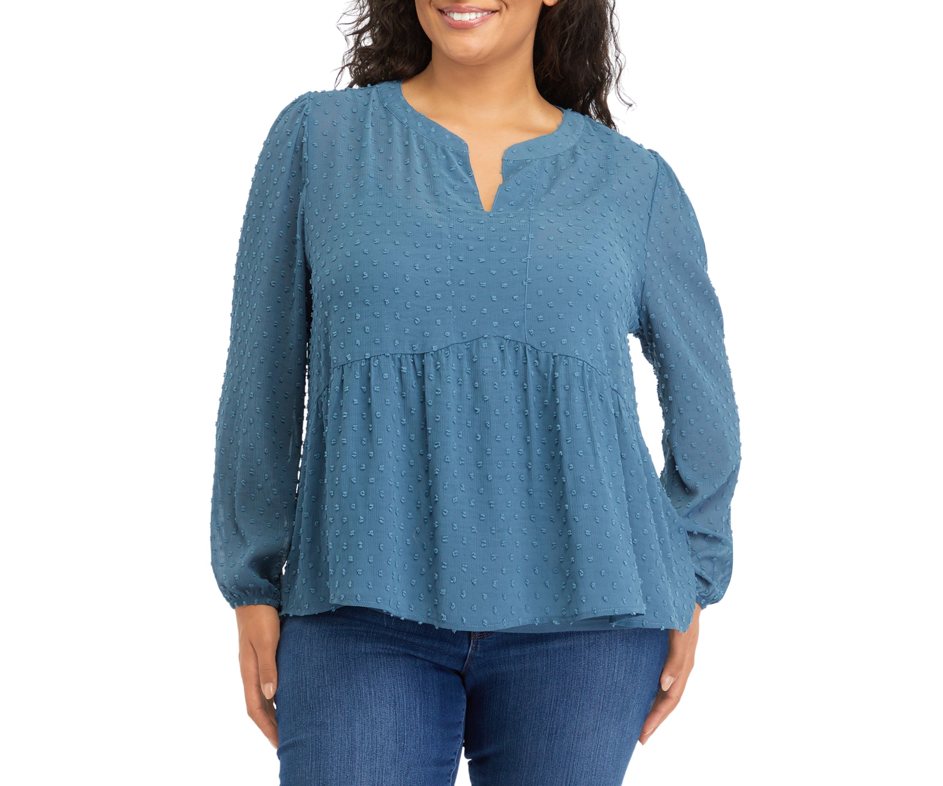 Plus Size Clip Dot Mandarin Collar Blouse